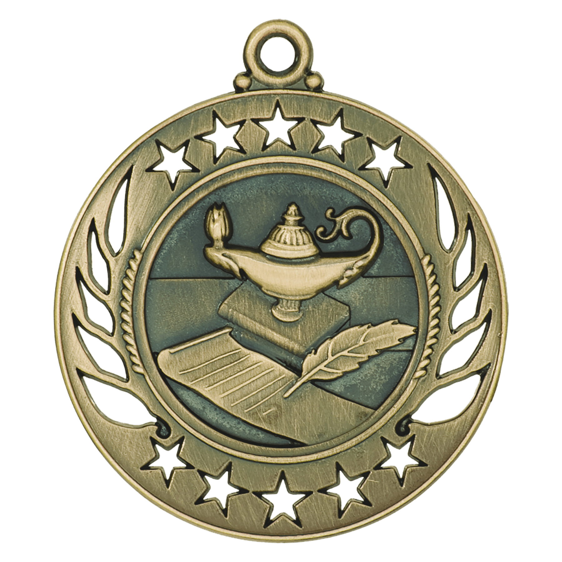 2 1/4" Antique Gold Lamp of Knowledge Galaxy Medal