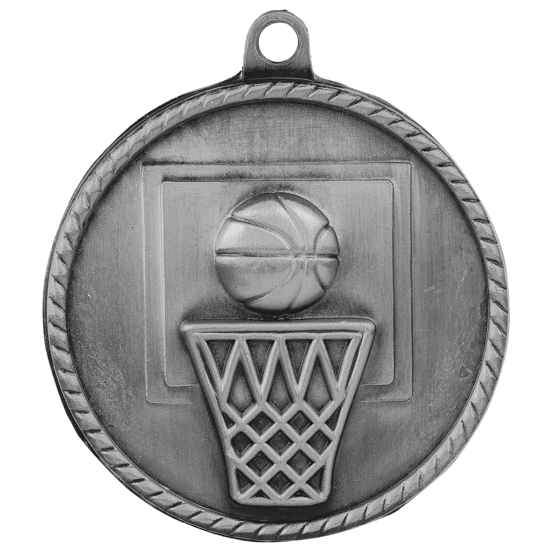 2" Antique Silver Basketball High Relief Medal