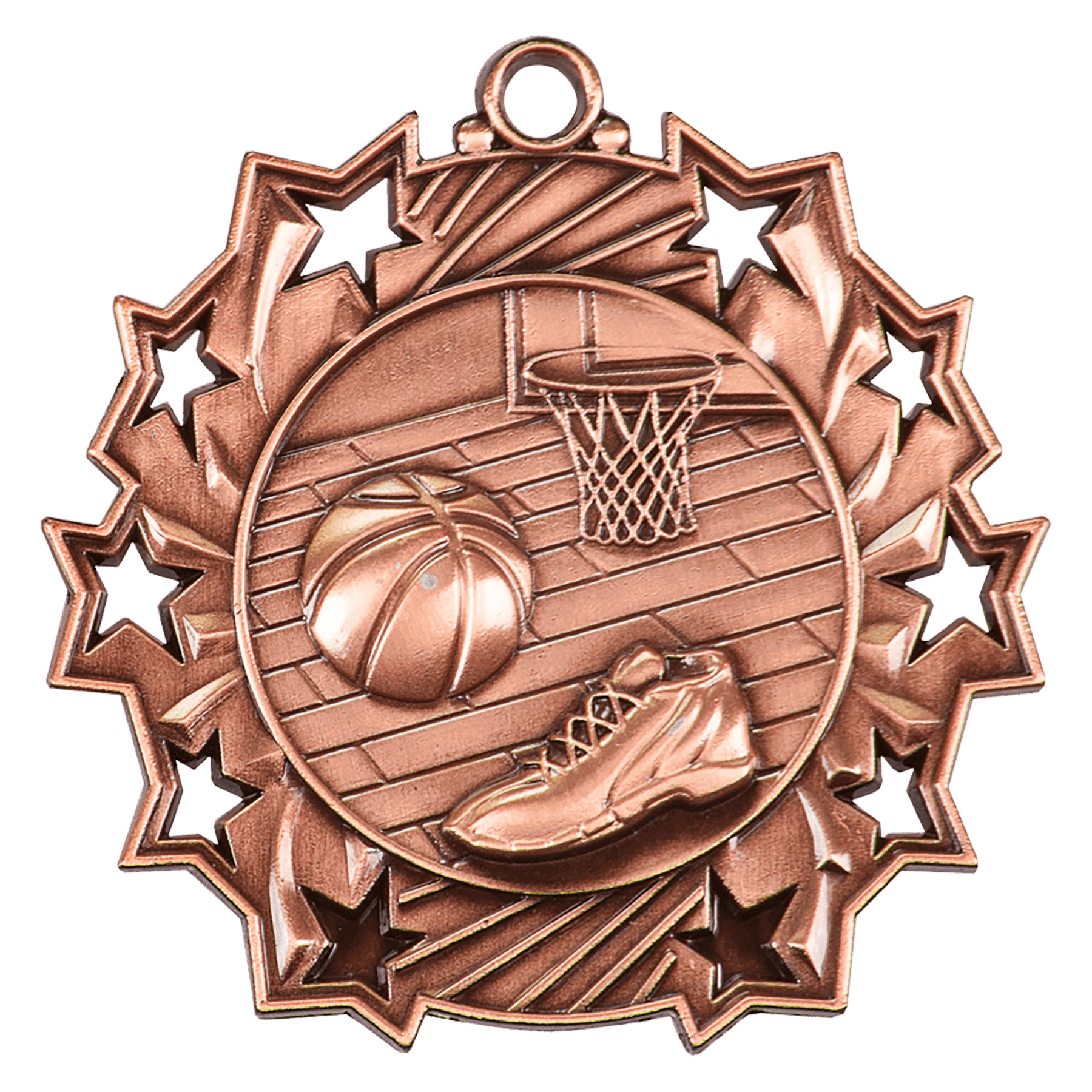 2 1/4" Antique Bronze Basketball Ten Star Medal