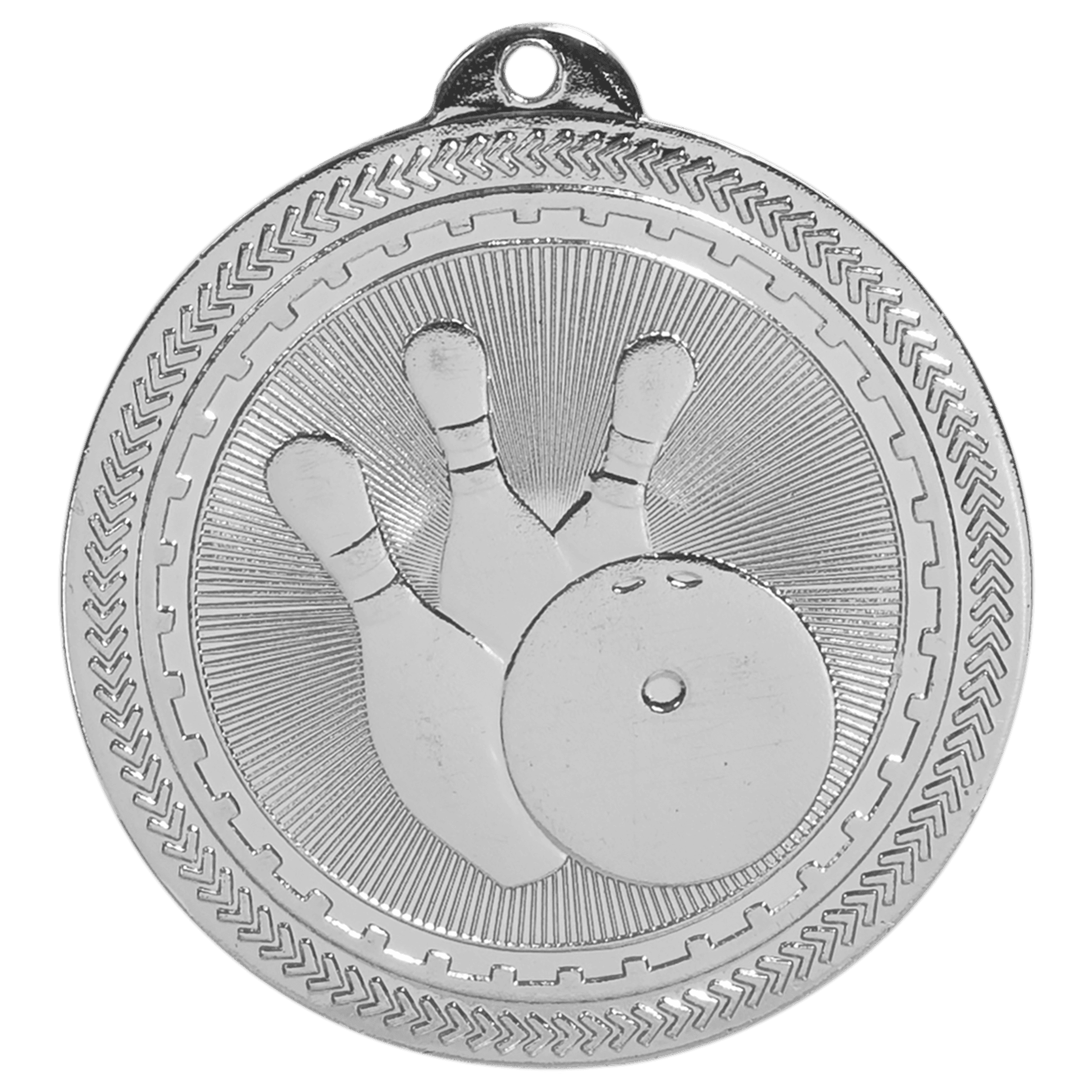 2" Bright Silver Bowling Laserable BriteLazer Medal
