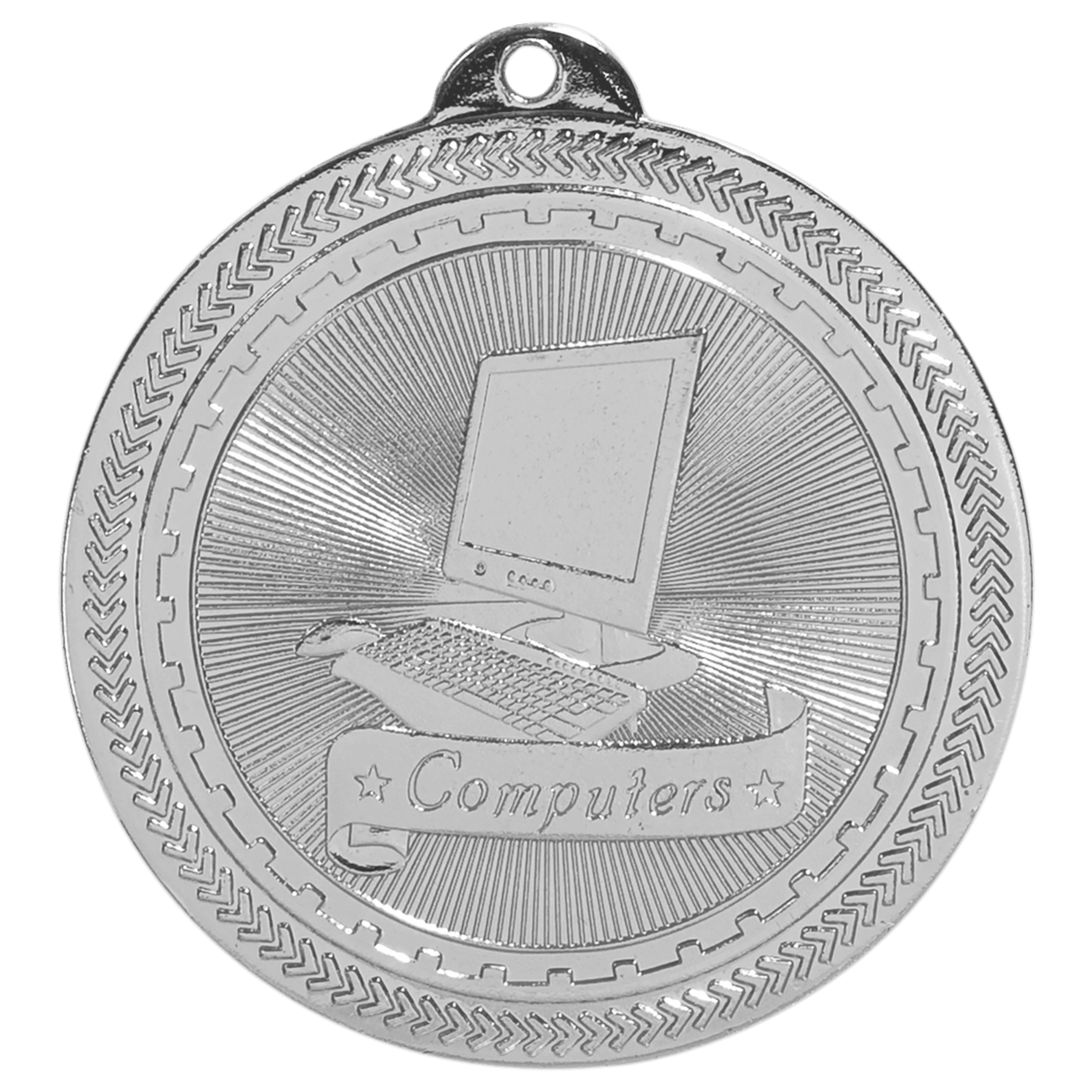 2" Bright Silver Computers Laserable BriteLazer Medal