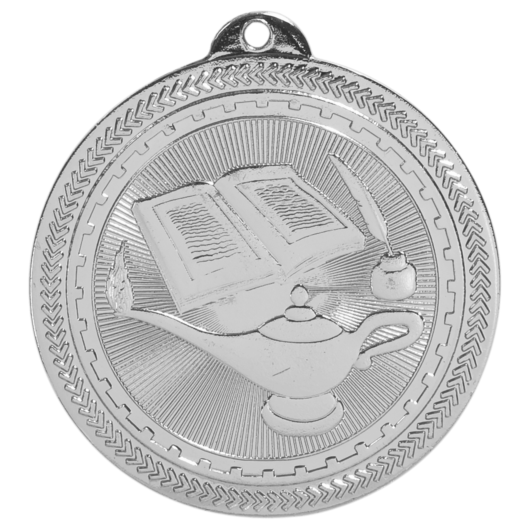 2" Bright Silver Lamp of Knowledge Laserable BriteLazer Medal