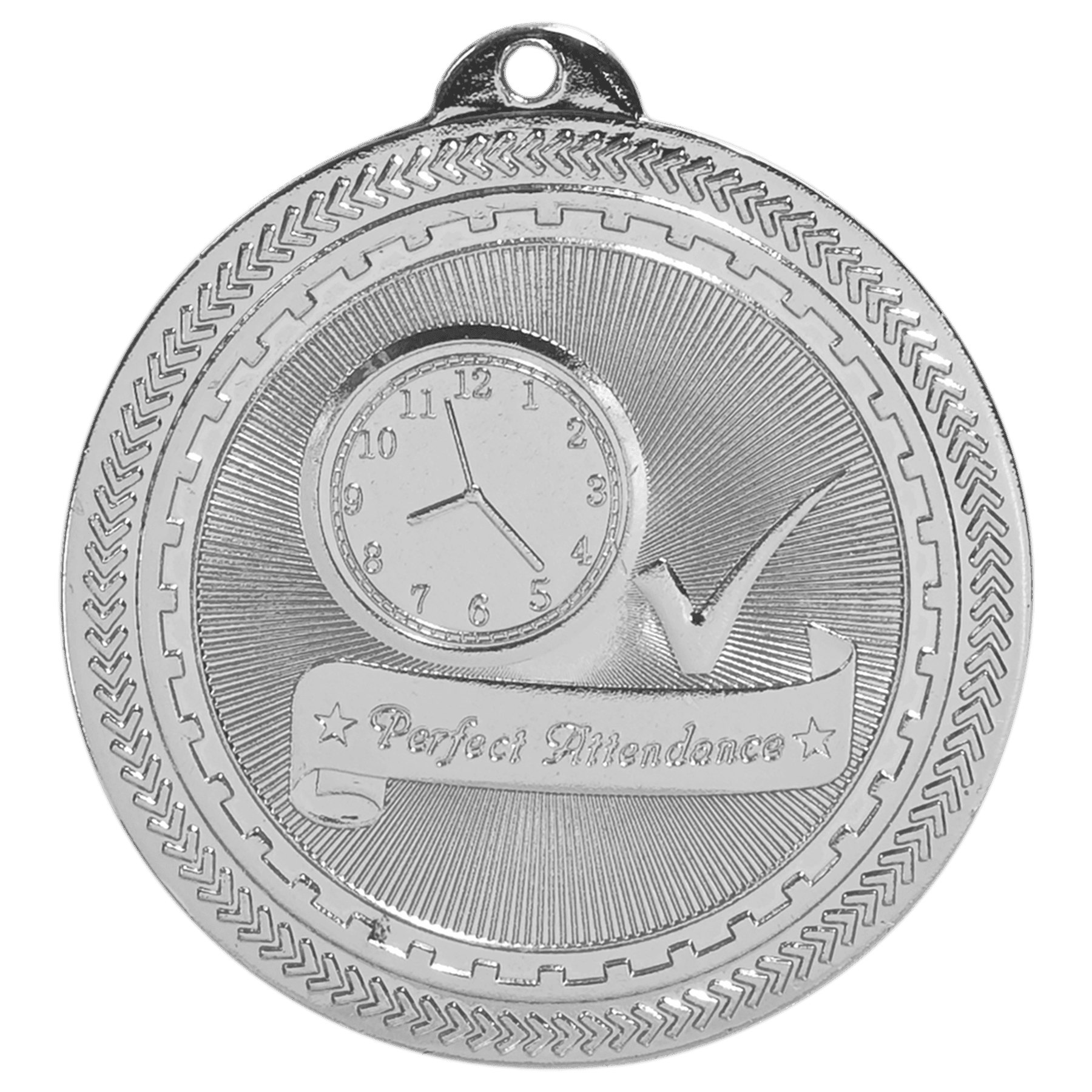 2" Bright Silver Perfect Attendance Laserable BriteLazer Medal