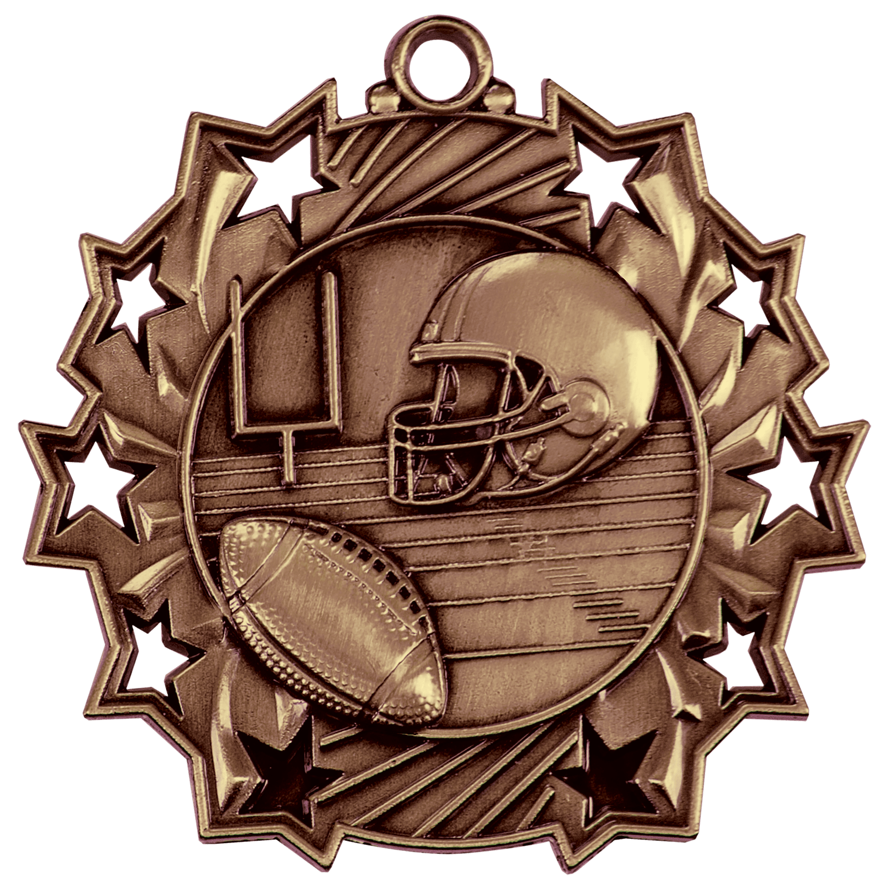 2 1/4" Antique Bronze Football Ten Star Medal