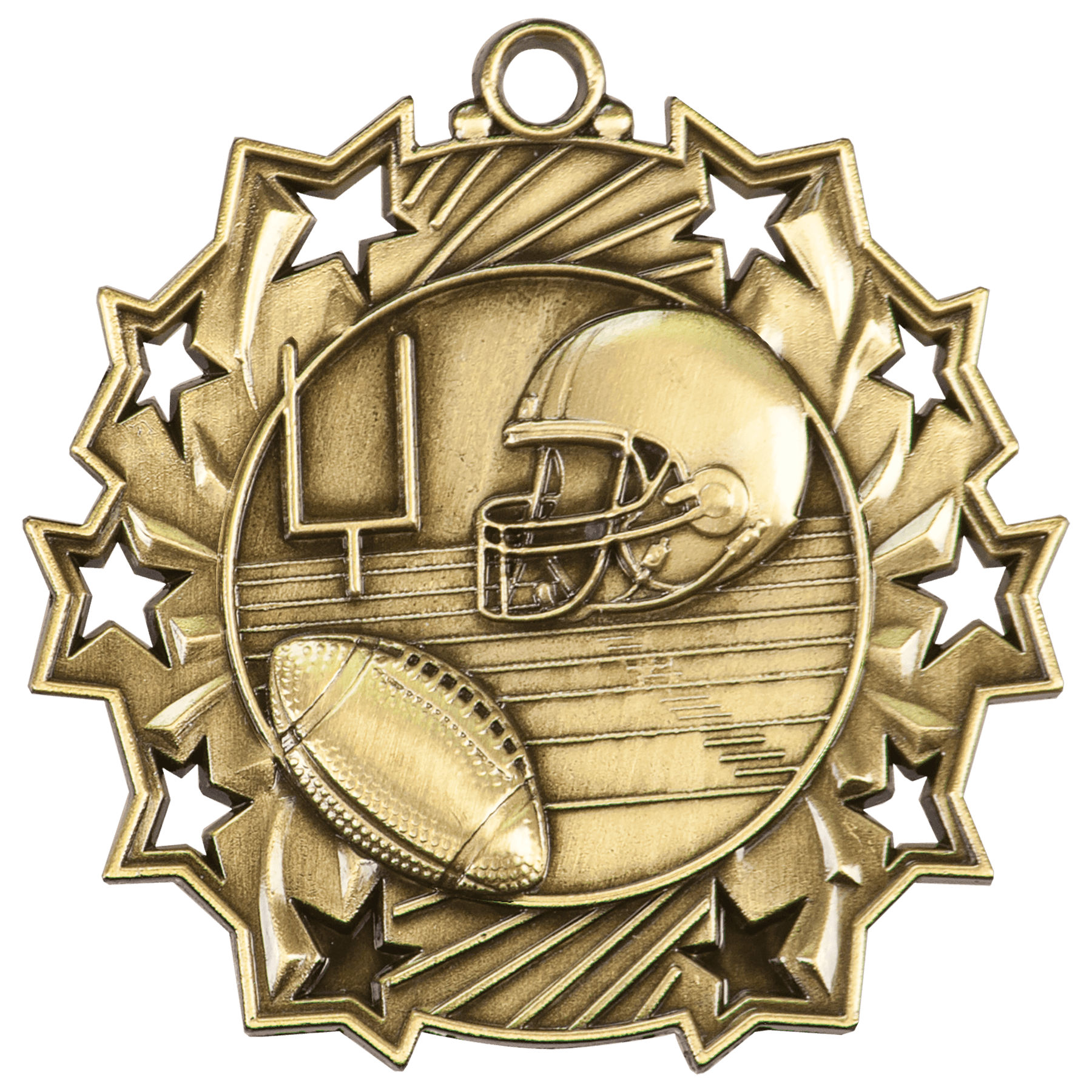 2 1/4" Antique Gold Football Ten Star Medal