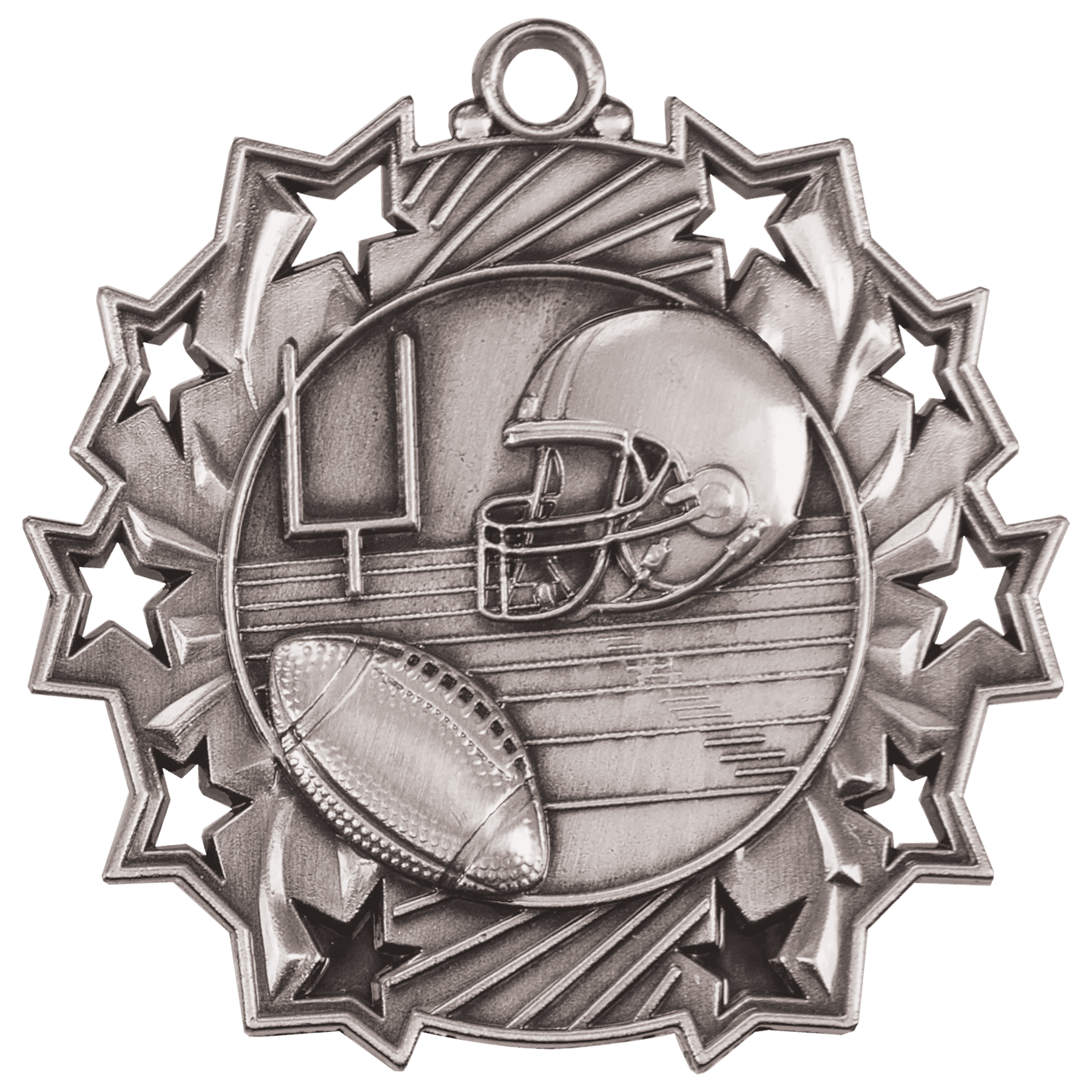 2 1/4" Antique Silver Football Ten Star Medal