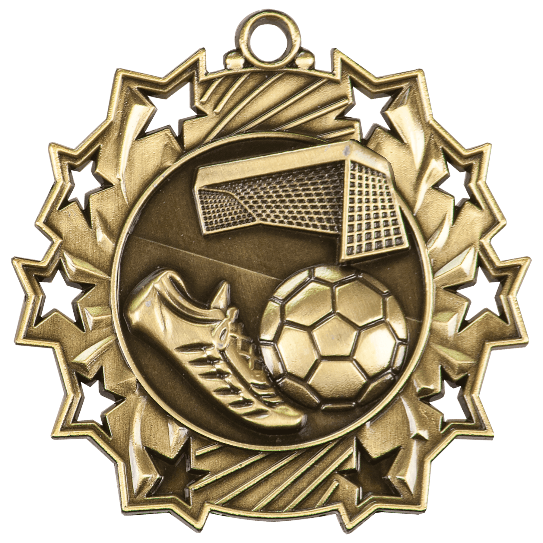 2 1/4" Antique Gold Soccer Ten Star Medal