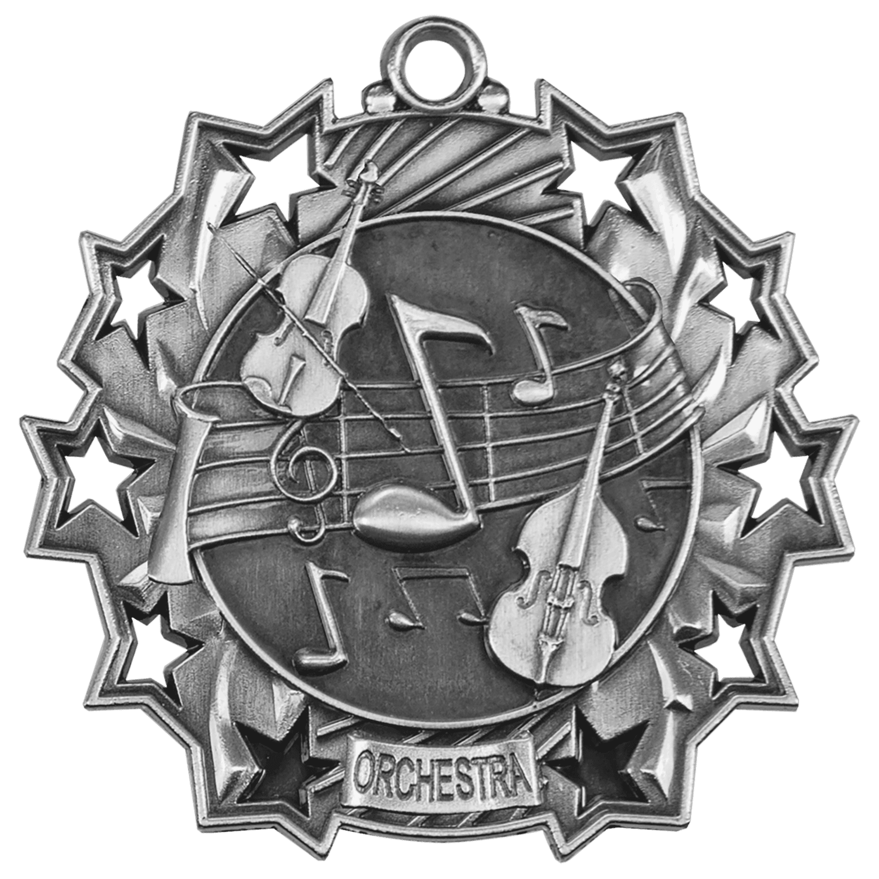 2 1/4" Antique Silver Orchestra Ten Star Medal