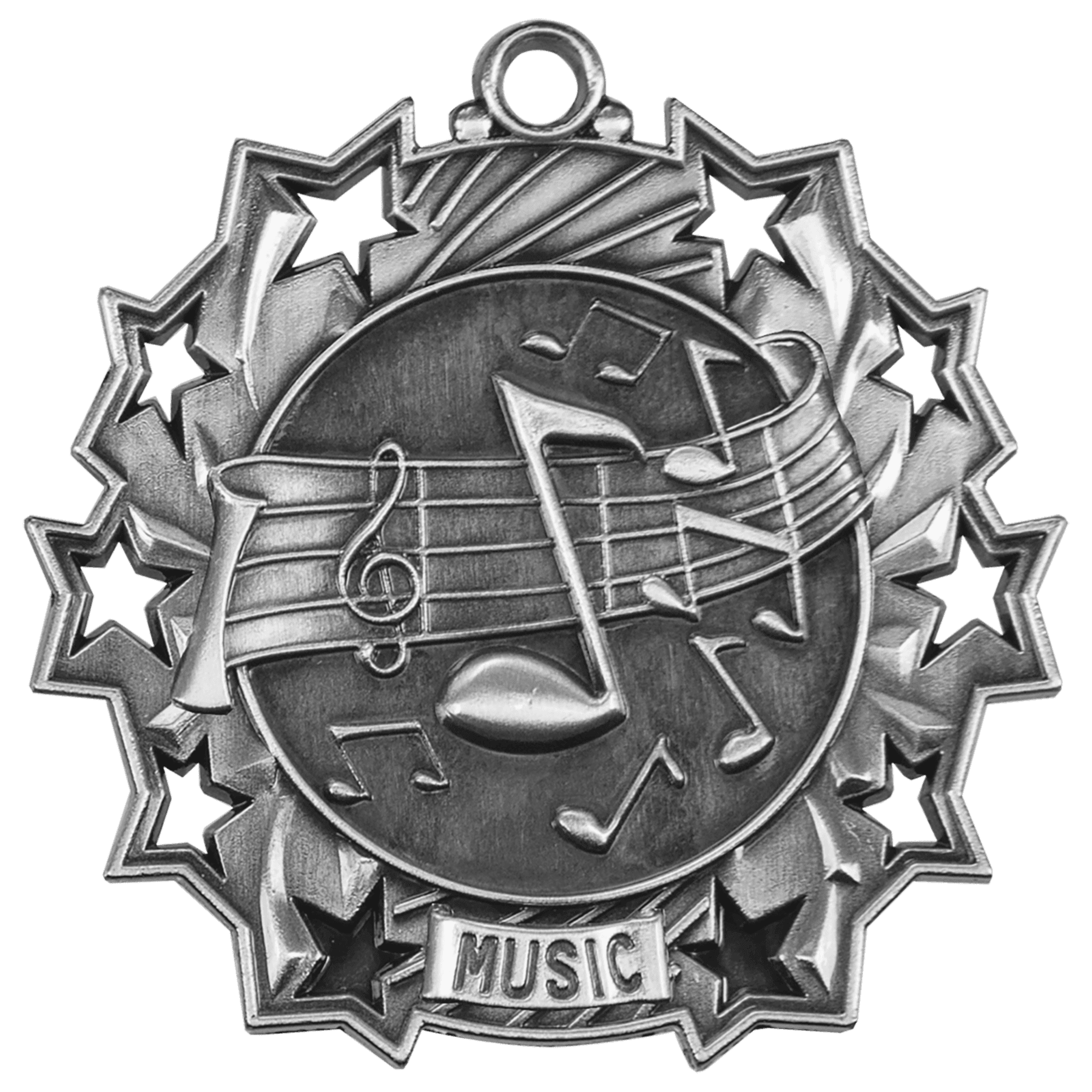 2 1/4" Antique Silver Music Ten Star Medal