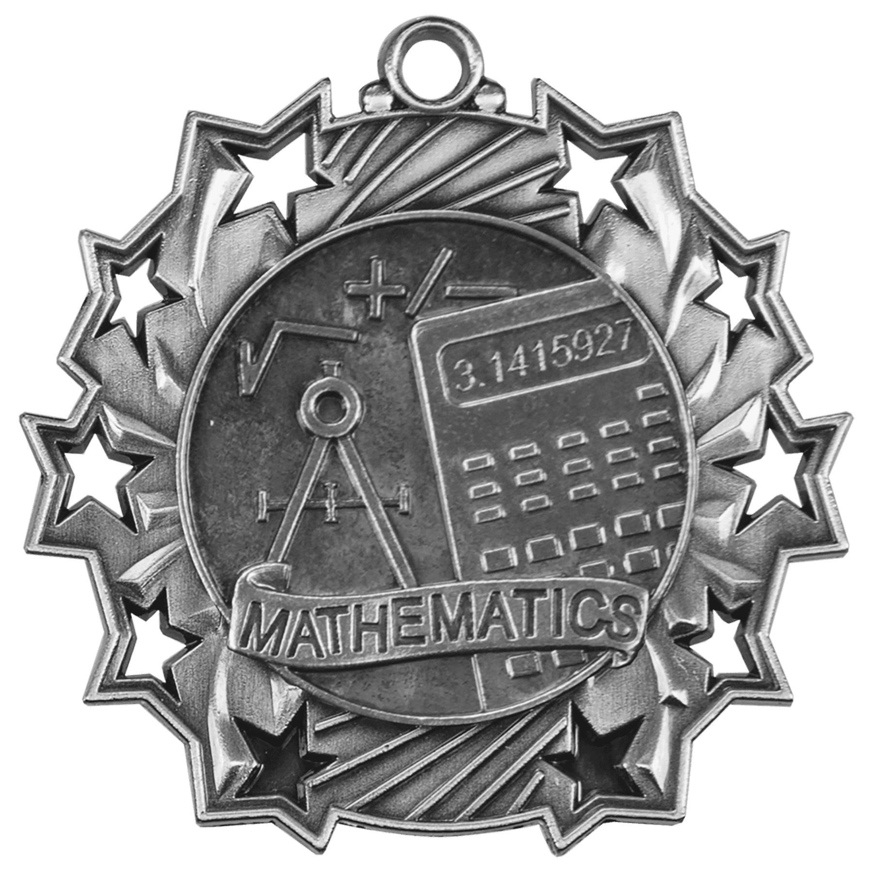 2 1/4" Antique Silver Math Ten Star Medal