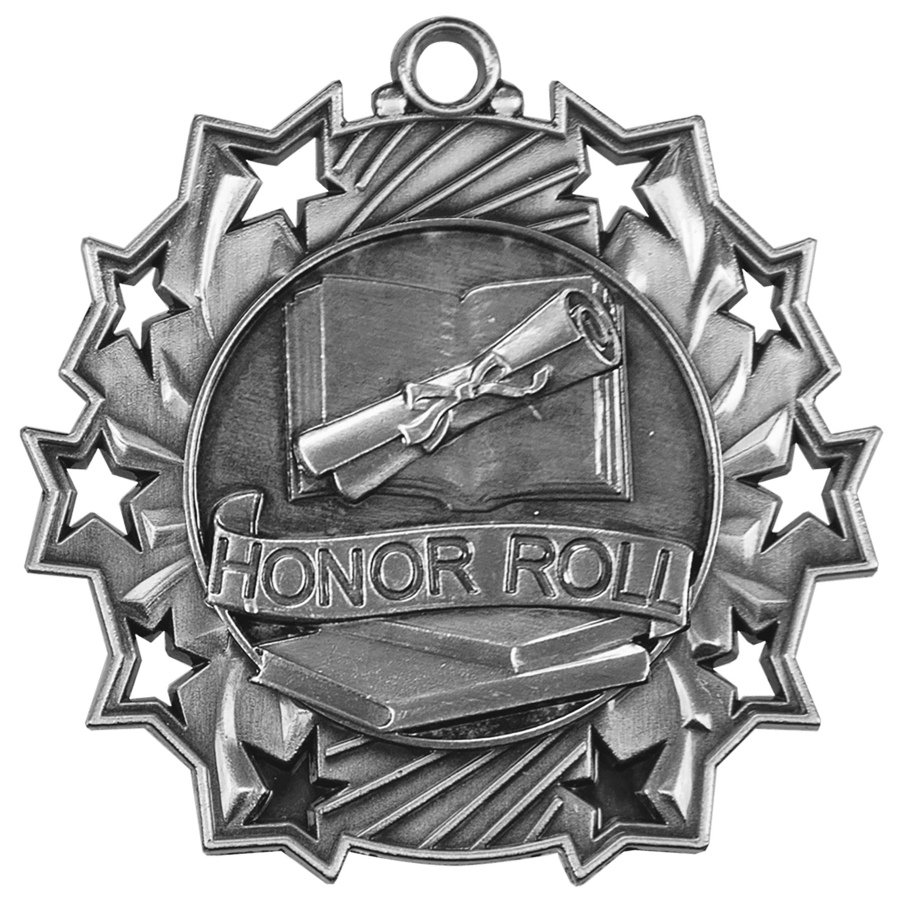 2 1/4" Antique Silver Honor Roll Ten Star Medal