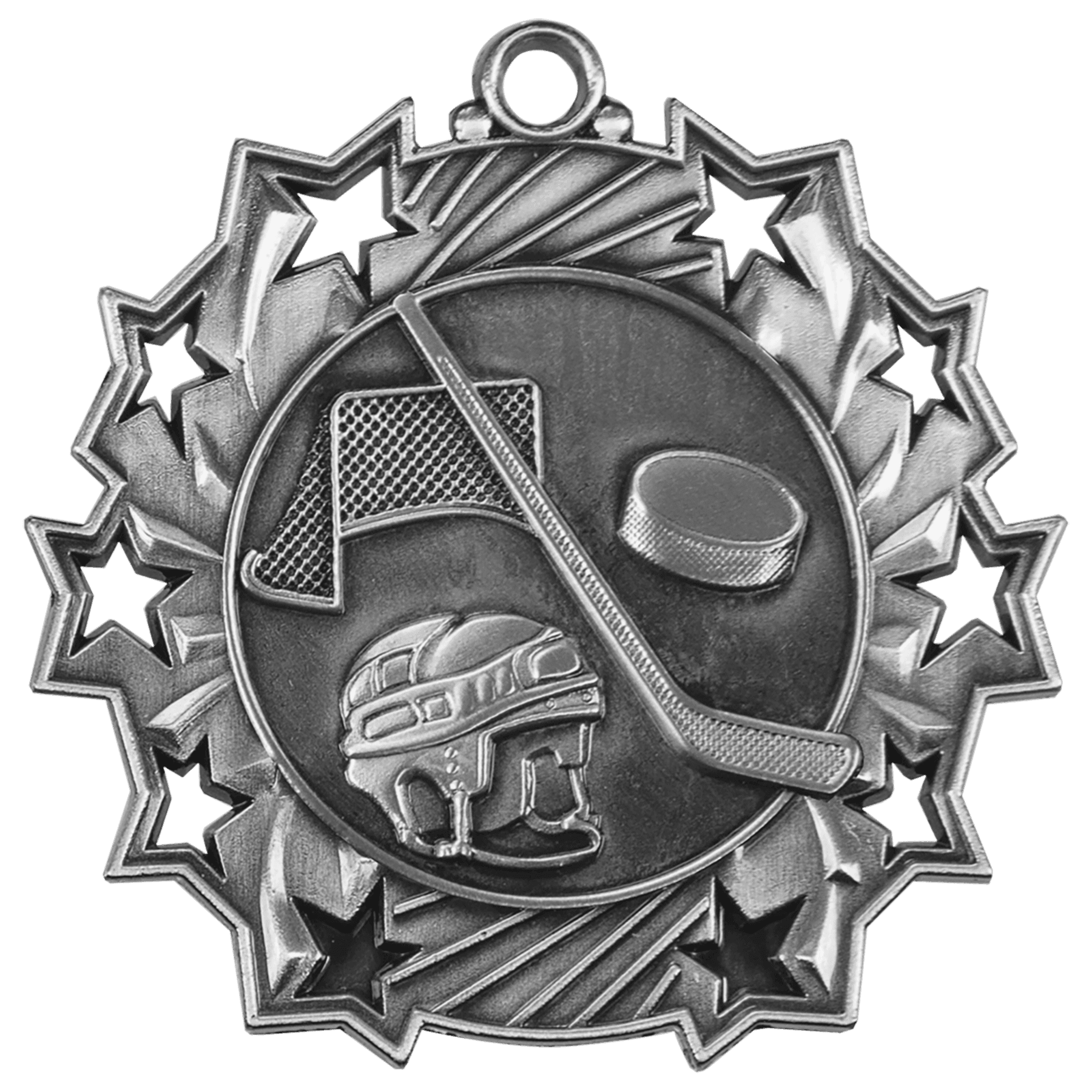 2 1/4" Antique Silver Hockey Ten Star Medal