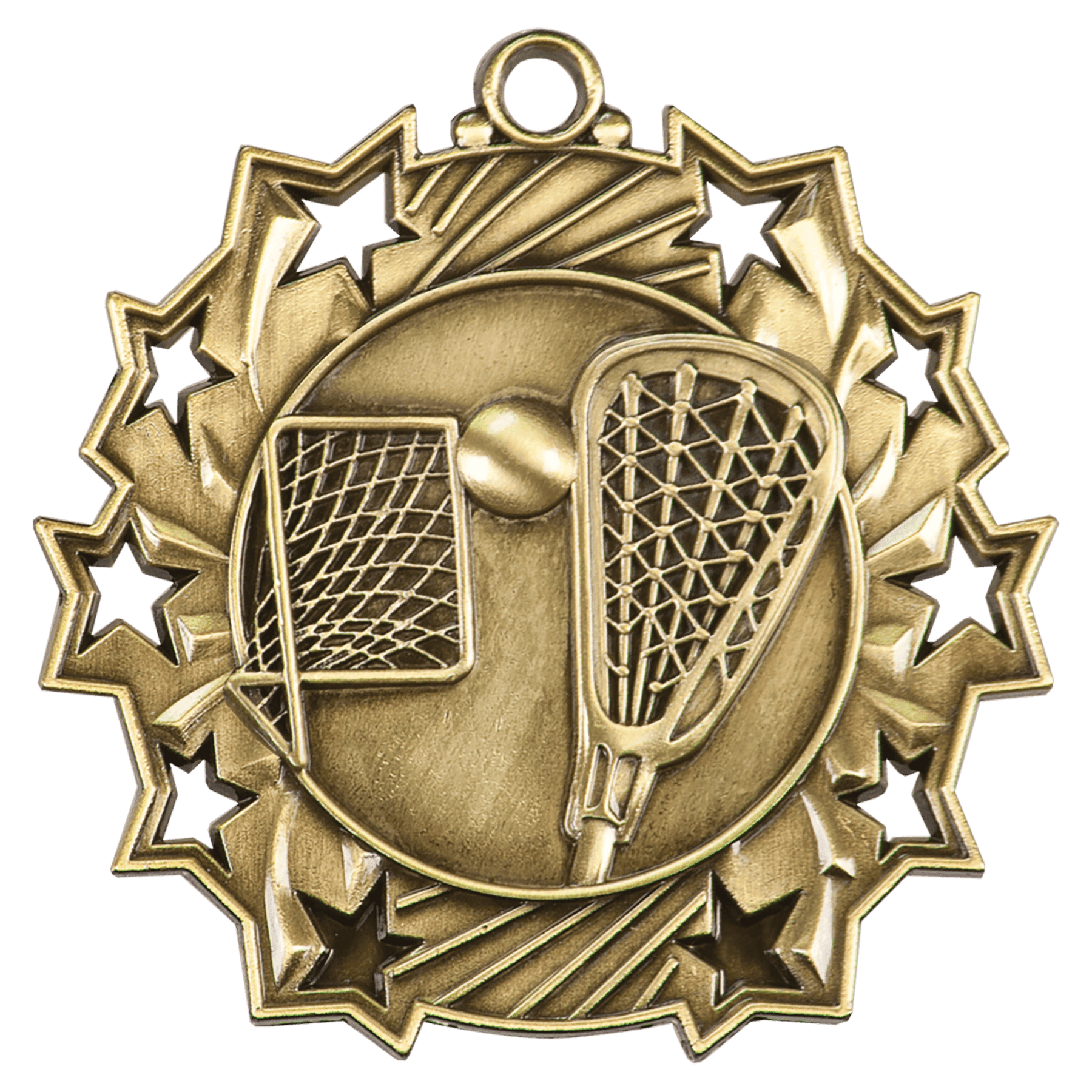 2 1/4" Antique Gold LaCrosse Ten Star Medal