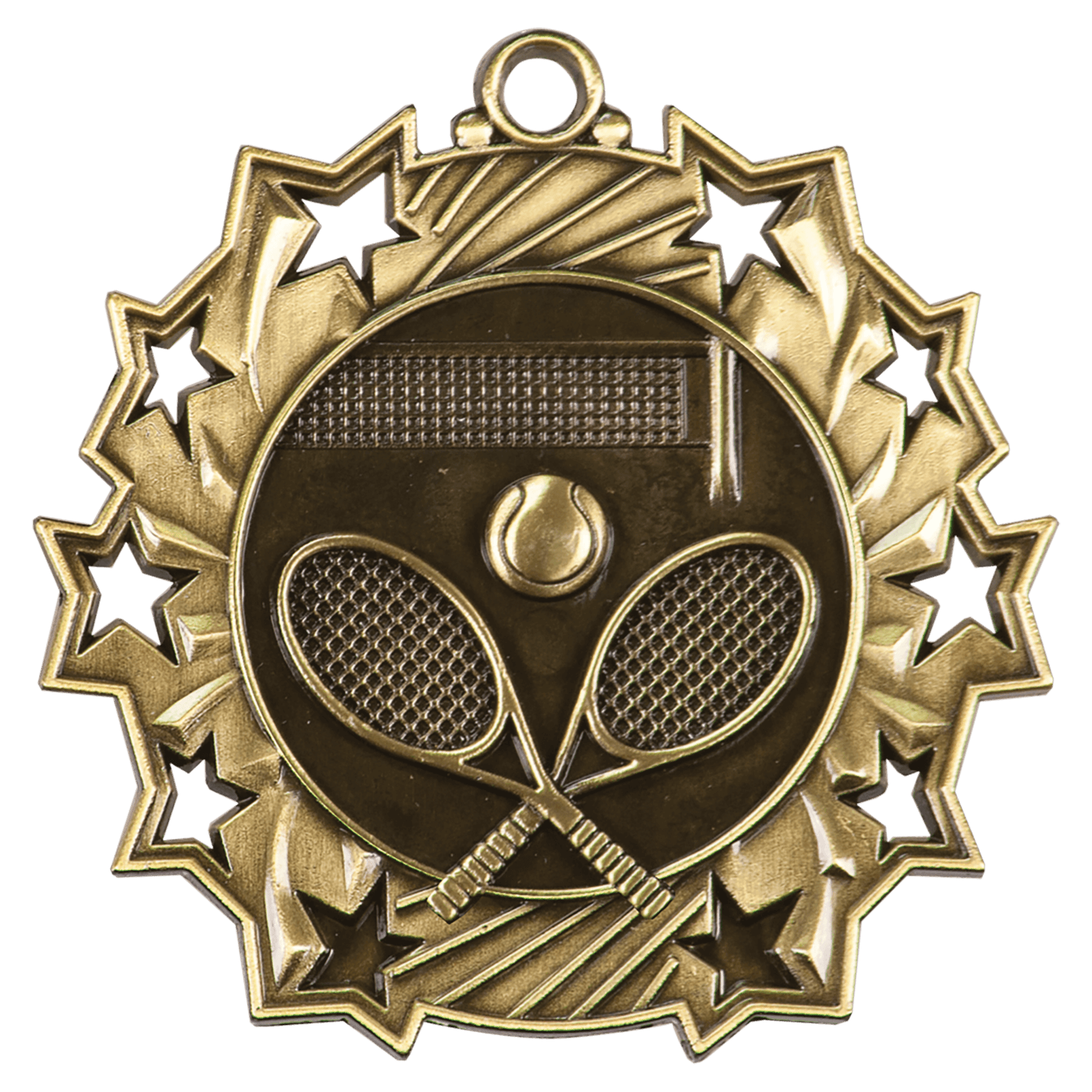 2 1/4" Antique Gold Tennis Ten Star Medal