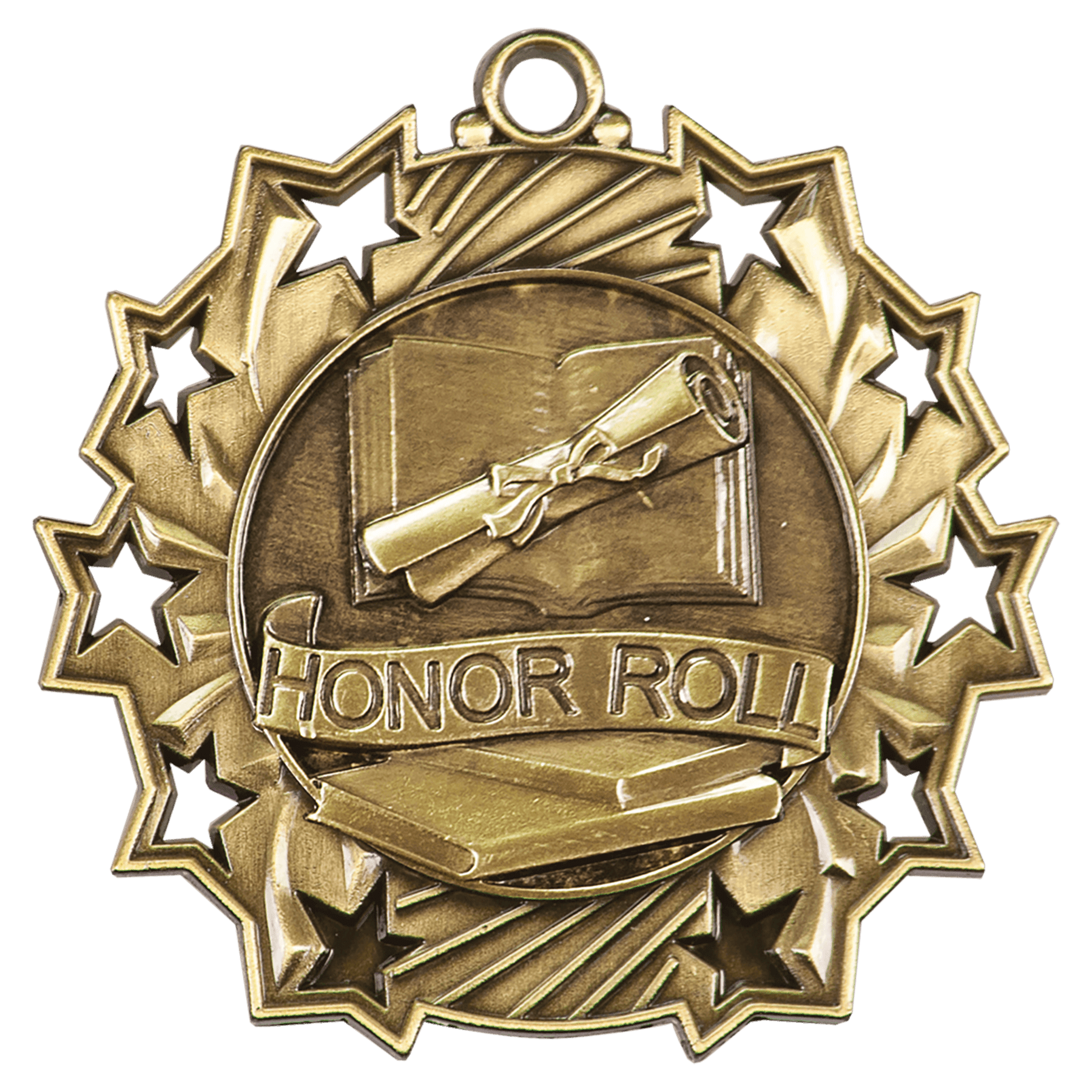 2 1/4" Antique Gold Honor Roll Ten Star Medal