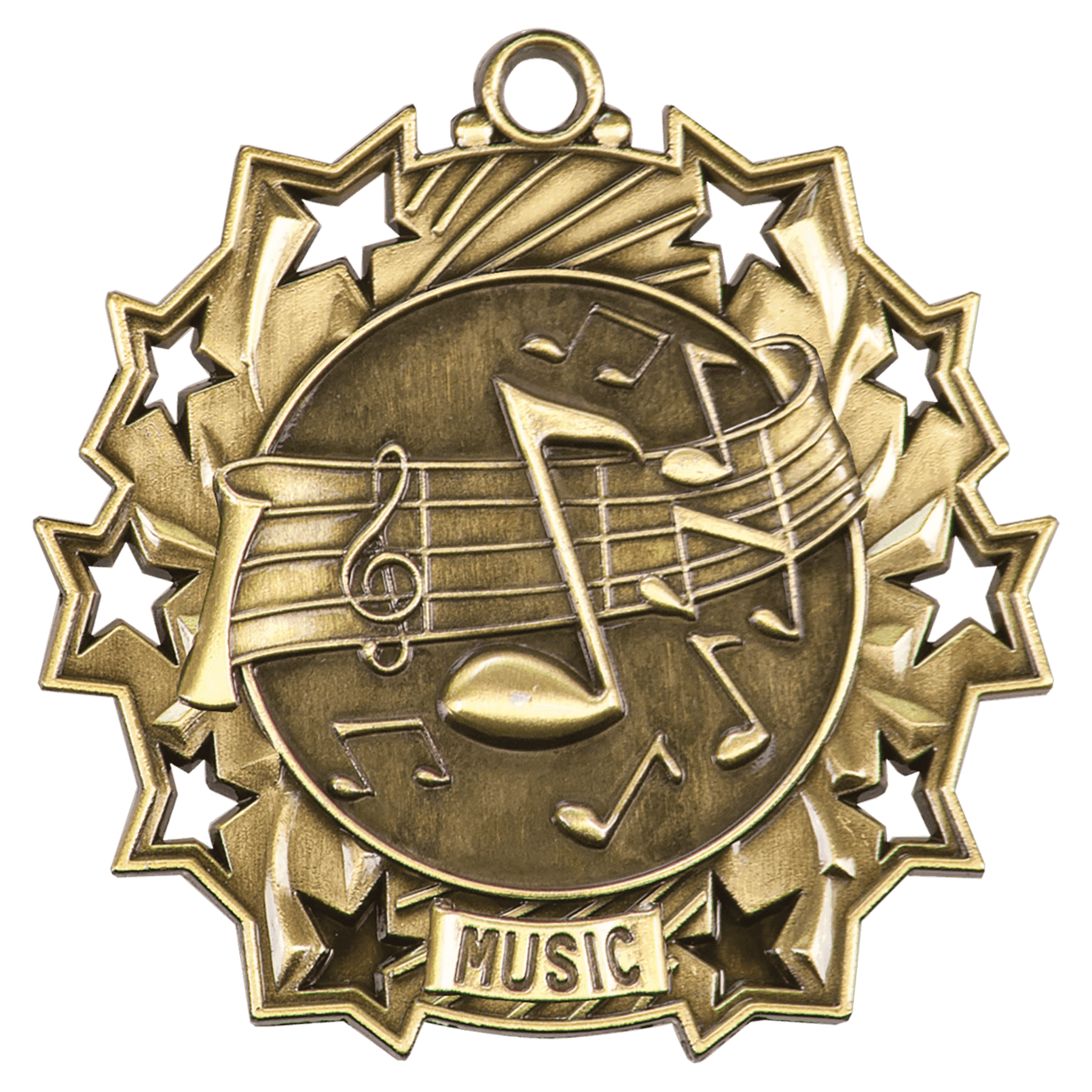 2 1/4" Antique Gold Music Ten Star Medal
