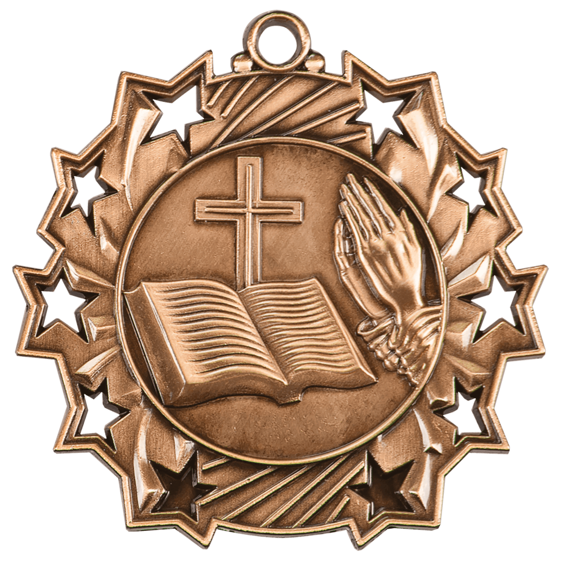 2 1/4" Antique Bronze Religious Ten Star Medal