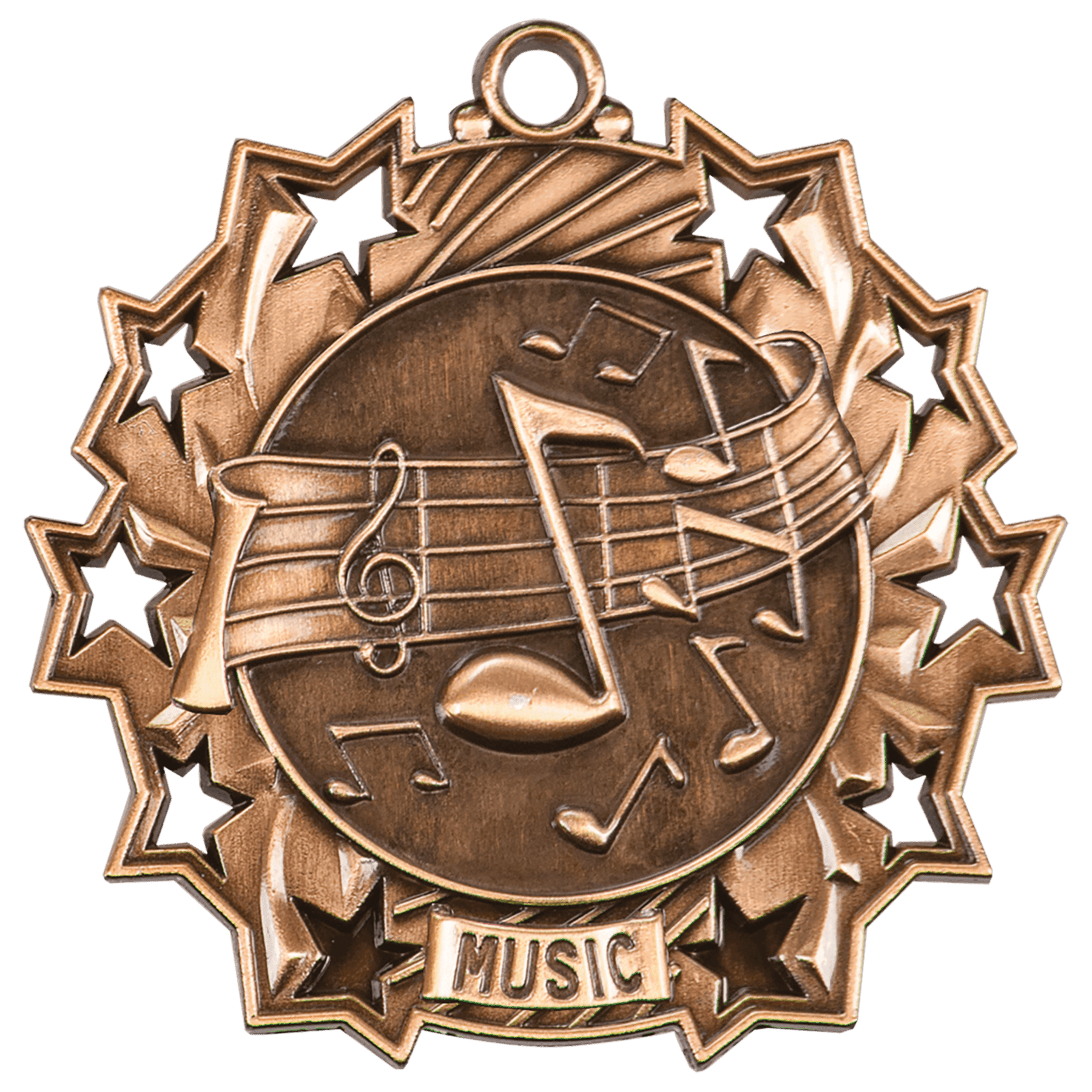 2 1/4" Antique Bronze Music Ten Star Medal