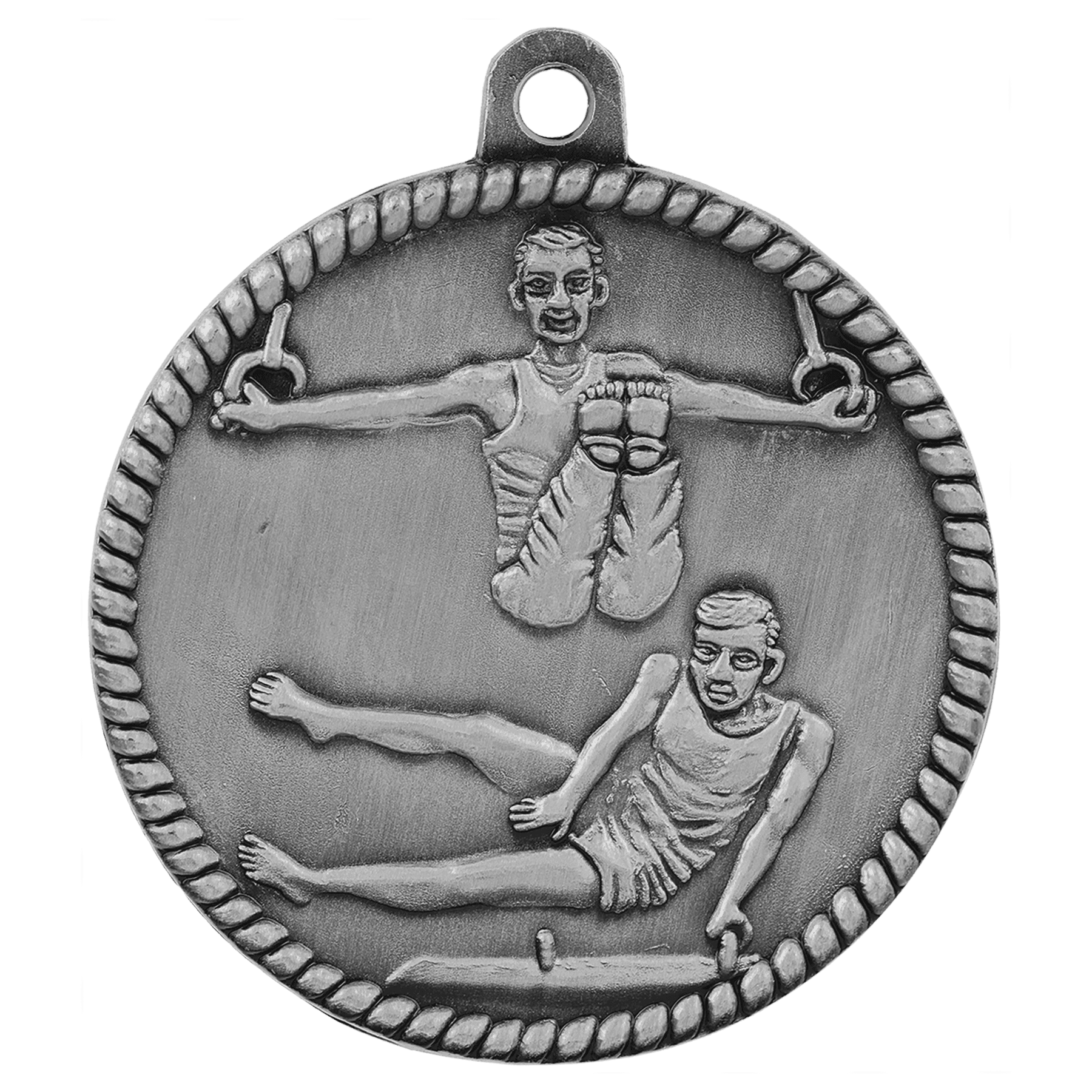 2" Antique Silver Male Gymnastics High Relief Medal