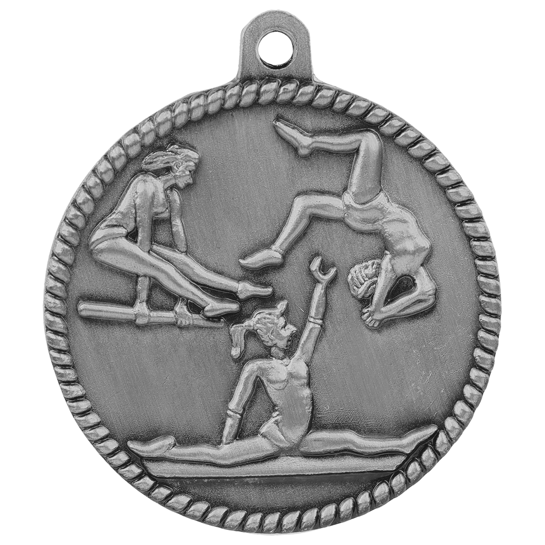 2" Antique Silver Female Gymnastics High Relief Medal