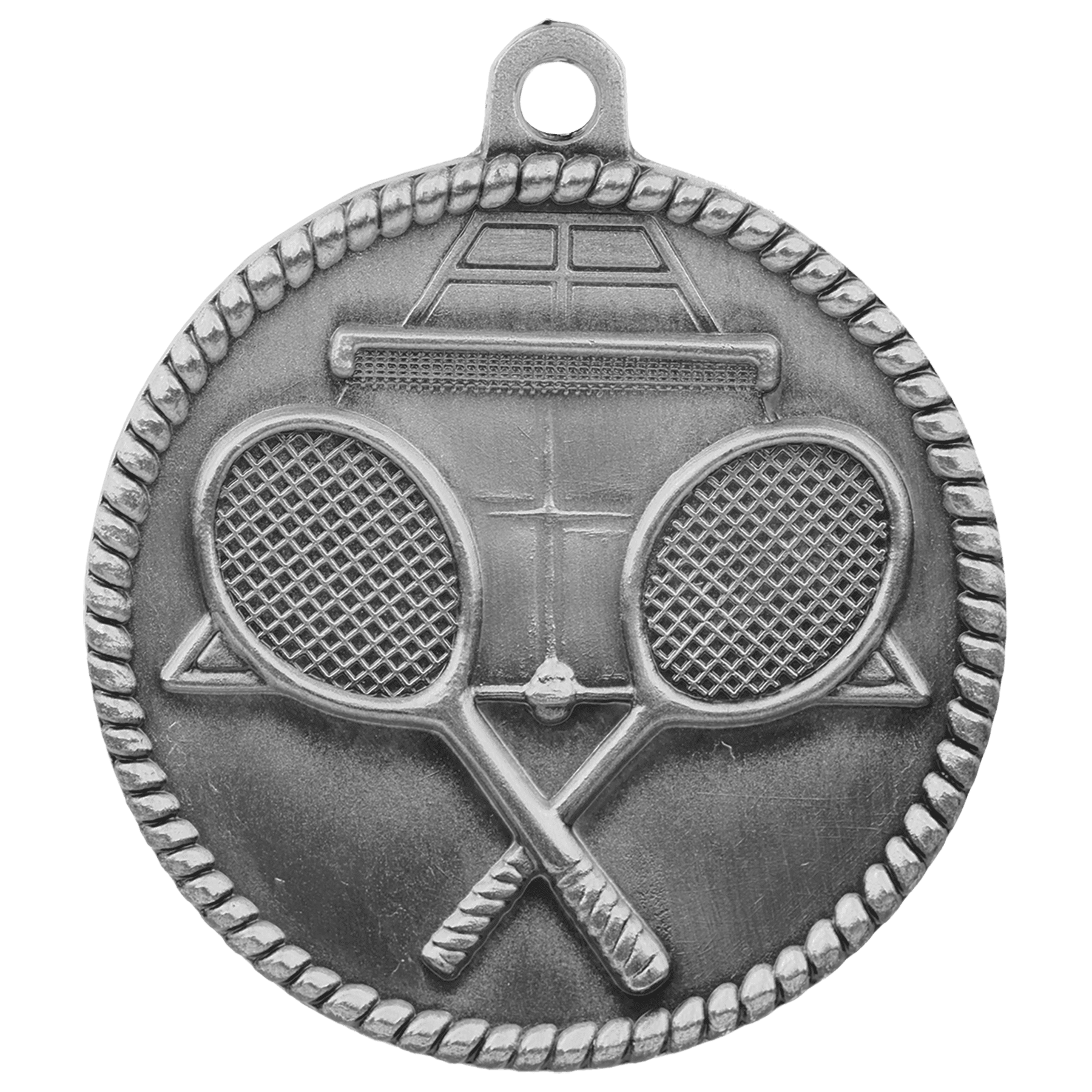 2" Antique Silver Tennis High Relief Medal