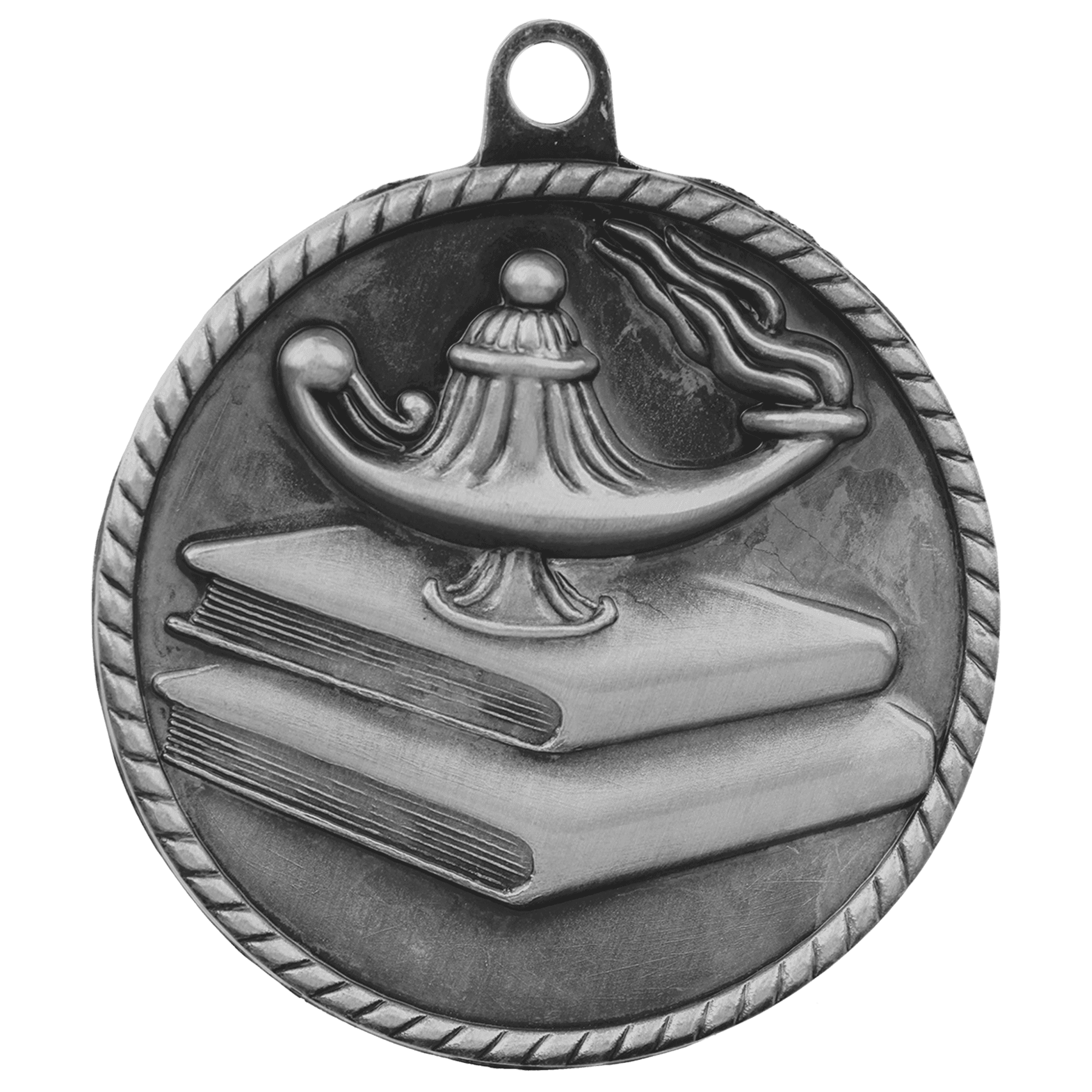 2" Antique Silver Lamp of Knowledge High Relief Medal