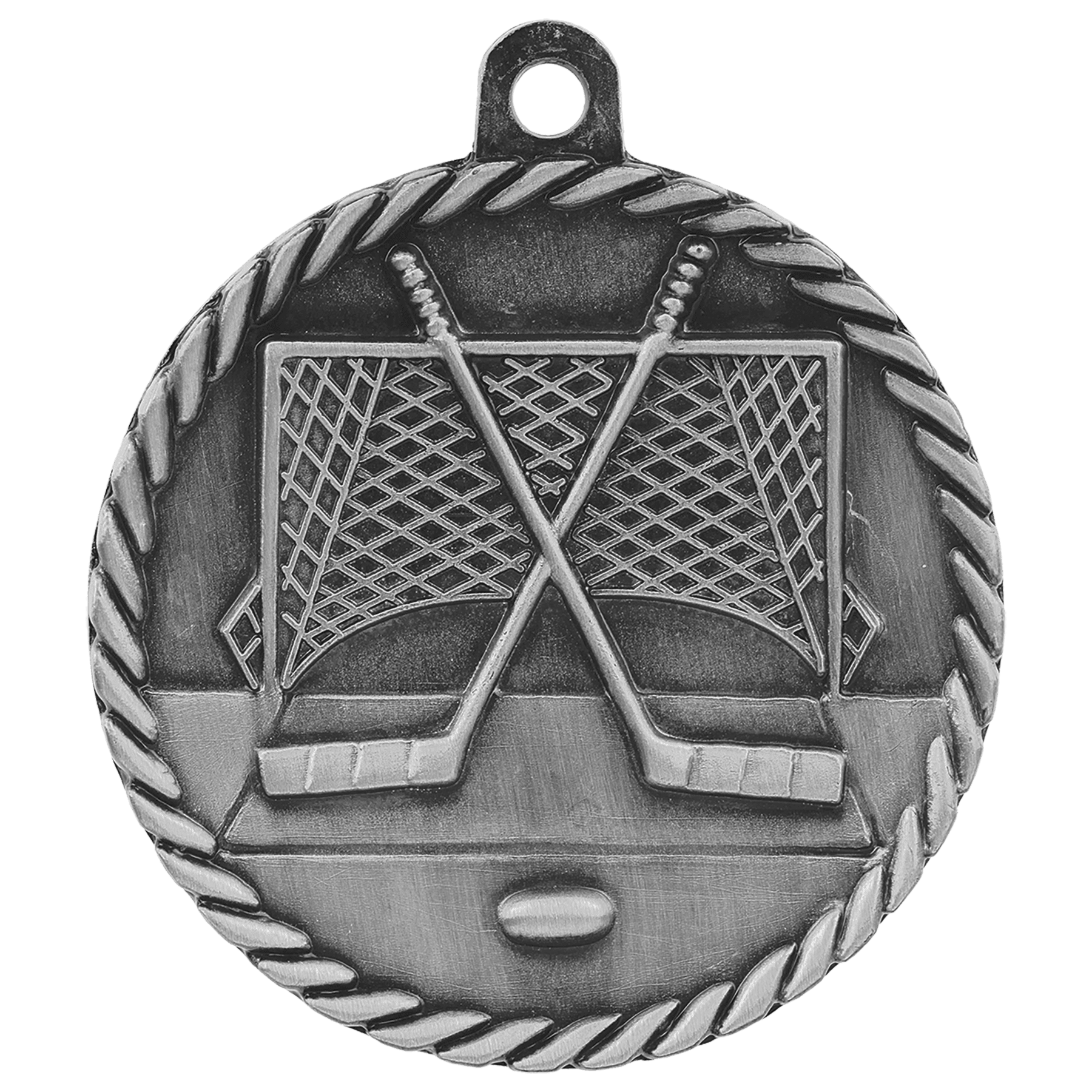 2" Antique Silver Hockey High Relief Medal