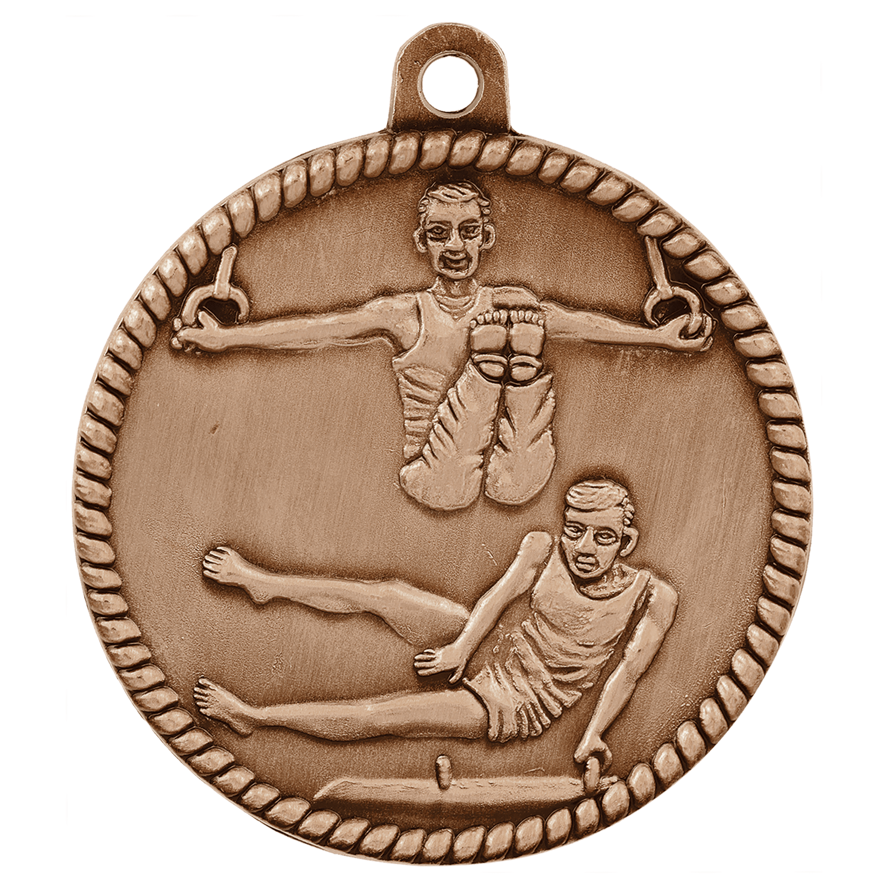 2" Antique Bronze Male Gymnastics High Relief Medal