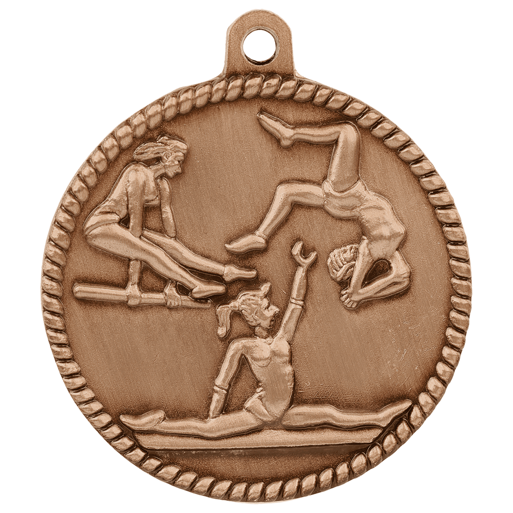 2" Antique Bronze Female Gymnastics High Relief Medal