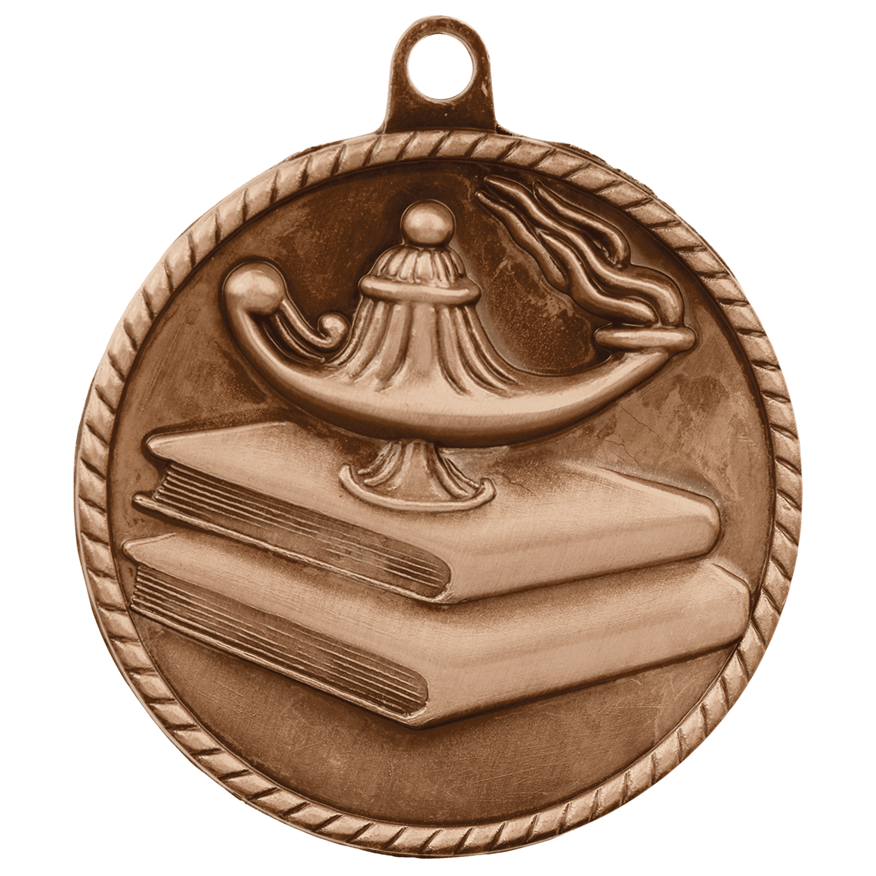 2" Antique Bronze Lamp of Knowledge High Relief Medal
