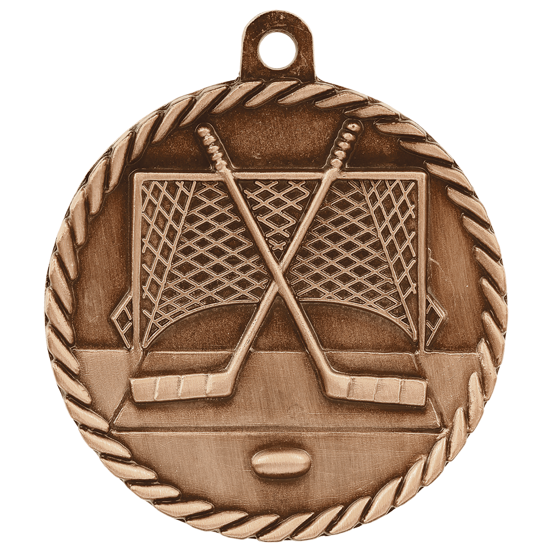 2" Antique Bronze Hockey High Relief Medal