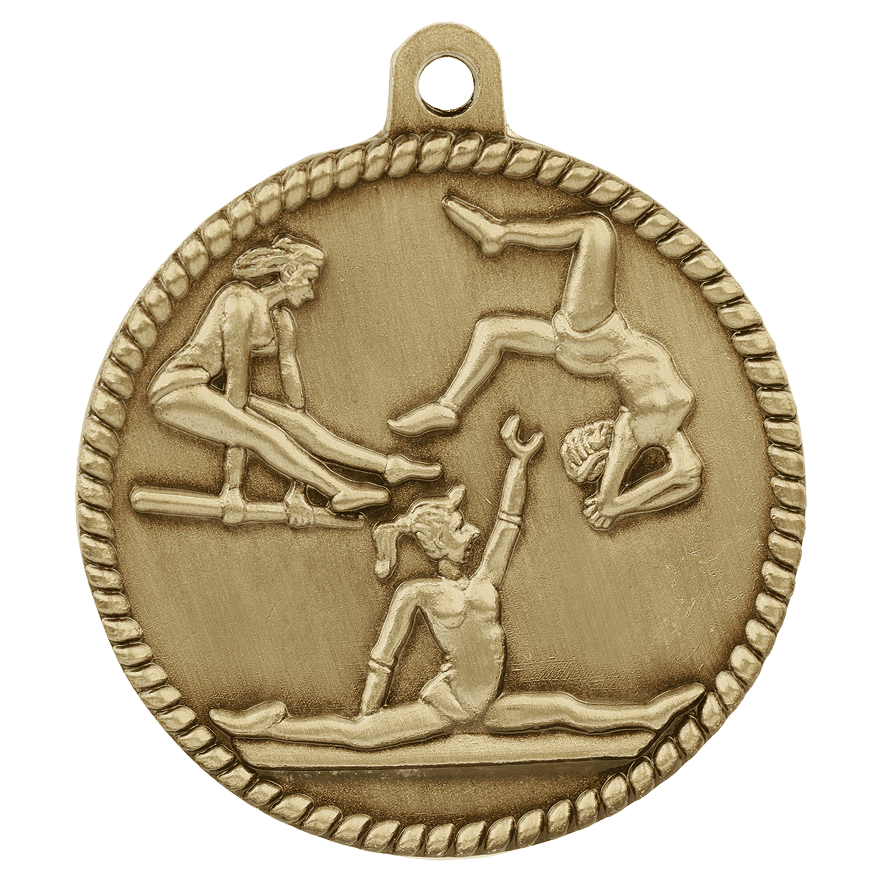 2" Antique Gold Female Gymnastics High Relief Medal