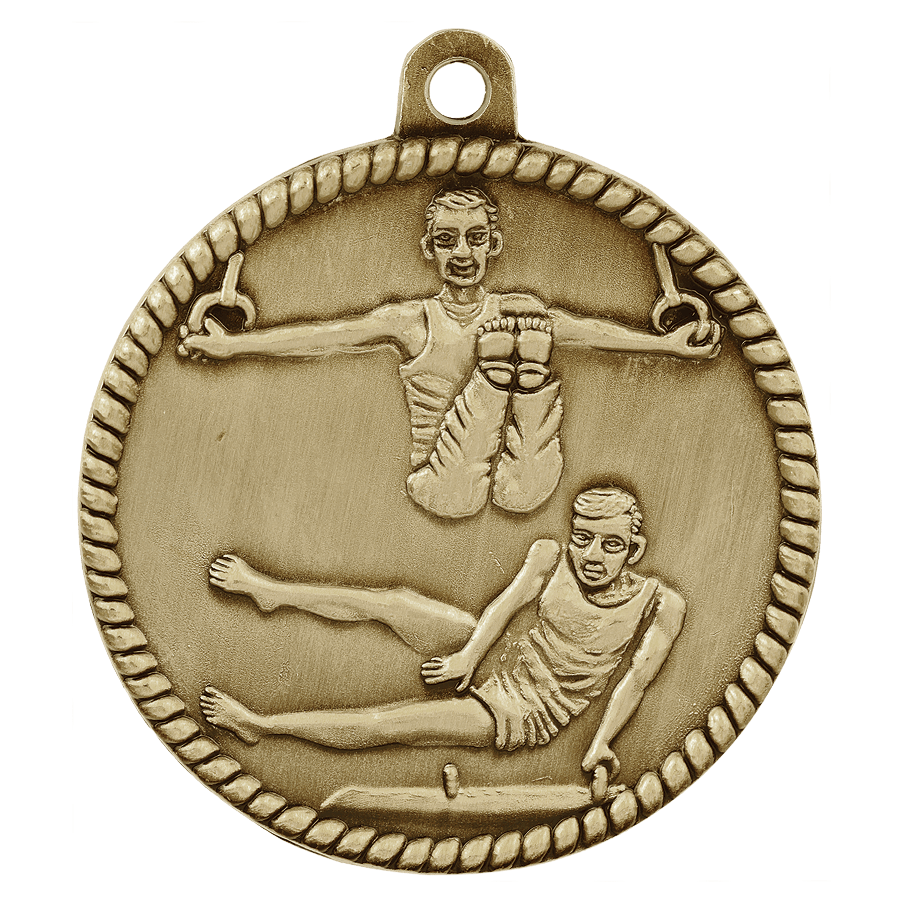 2" Antique Gold Male Gymnastics High Relief Medal