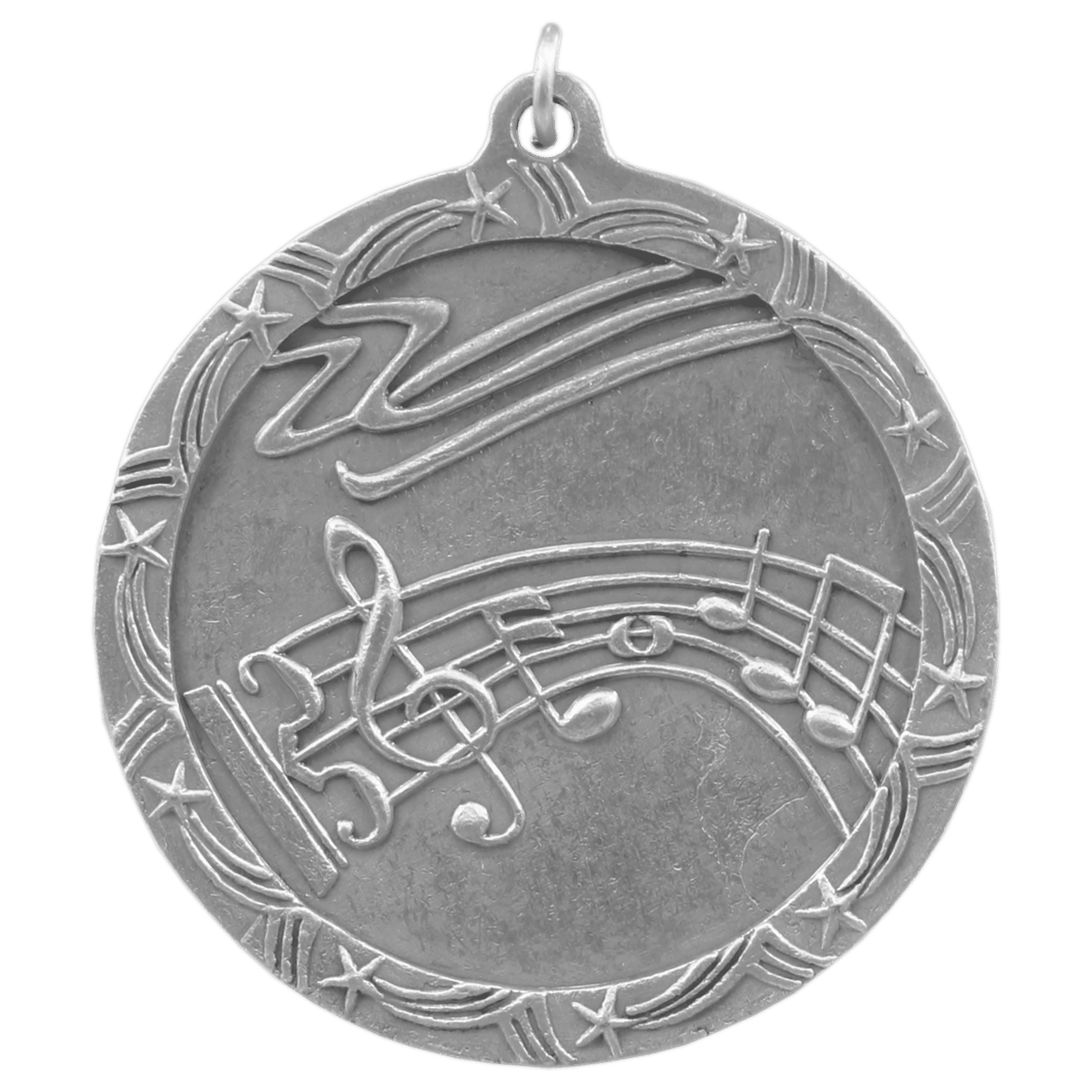 2 1/2" Antique Silver Music Shooting Star Medal