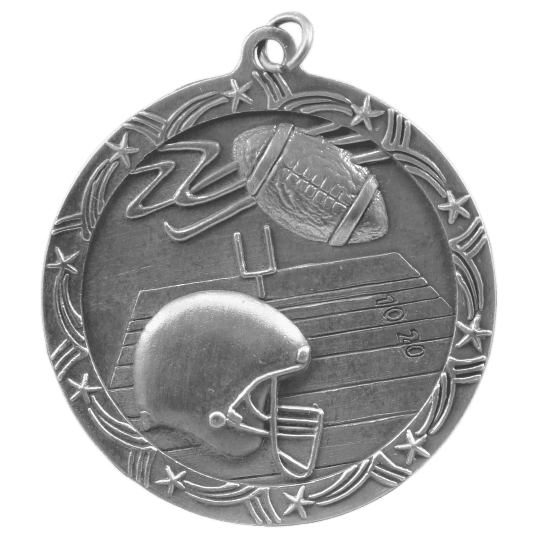 2 1/2" Antique Silver Football Shooting Star Medal