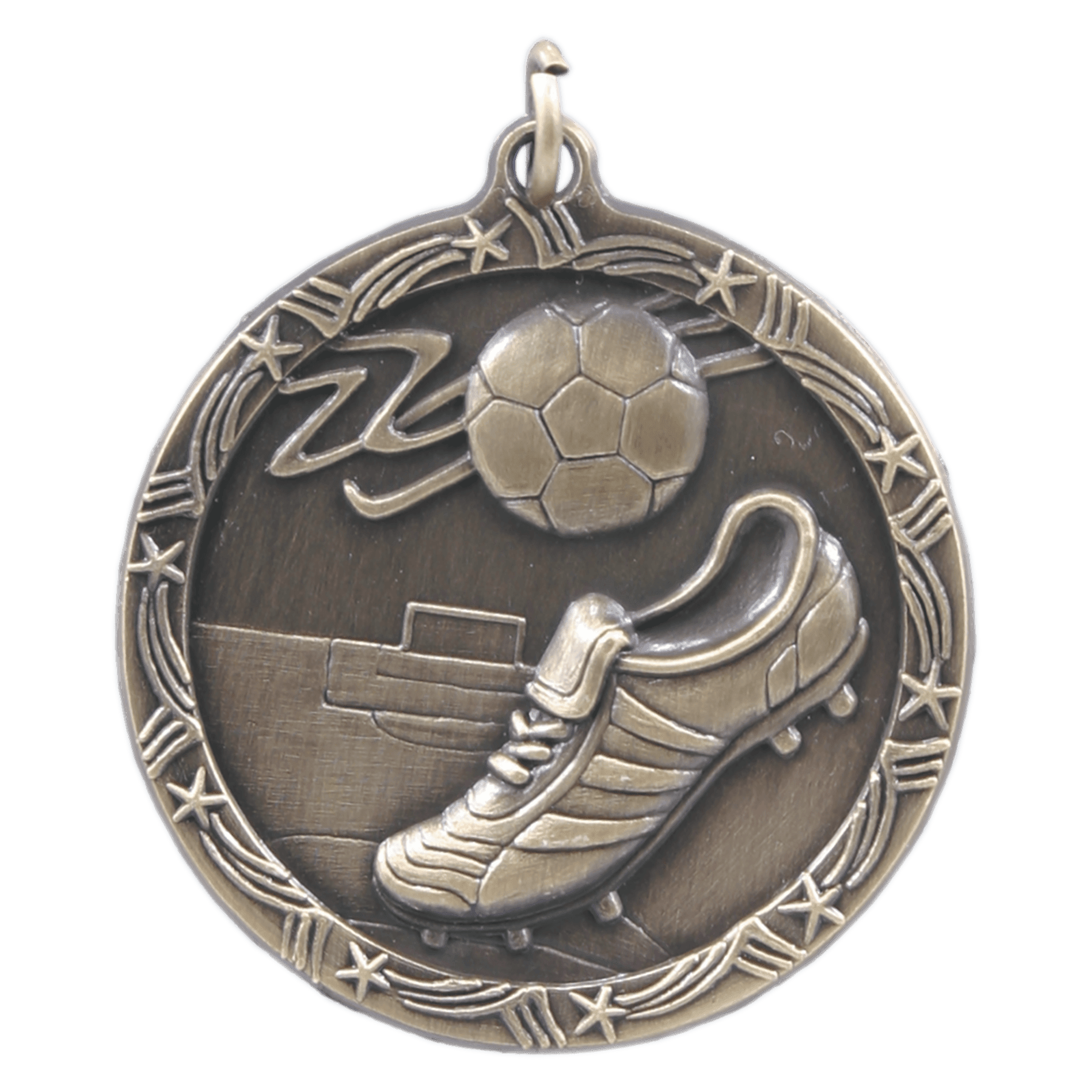 1 3/4" Antique Gold Soccer Shooting Star Medal