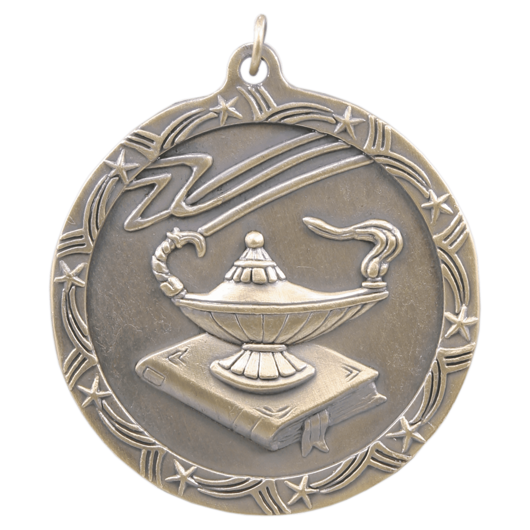 2 1/2" Antique Gold Lamp of Knowledge Shooting Star Medal