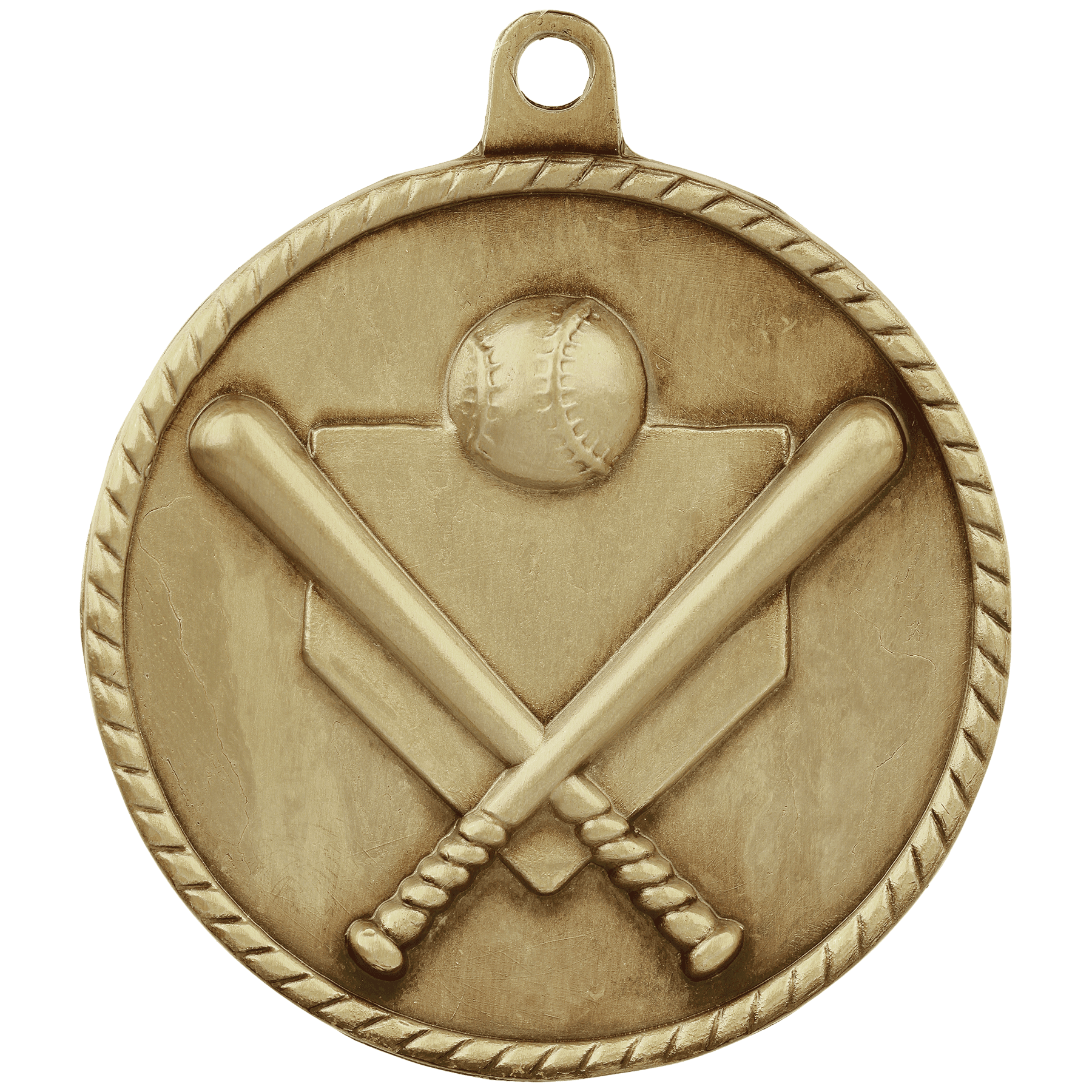 2" Antique Gold Baseball/Softball High Relief Medal
