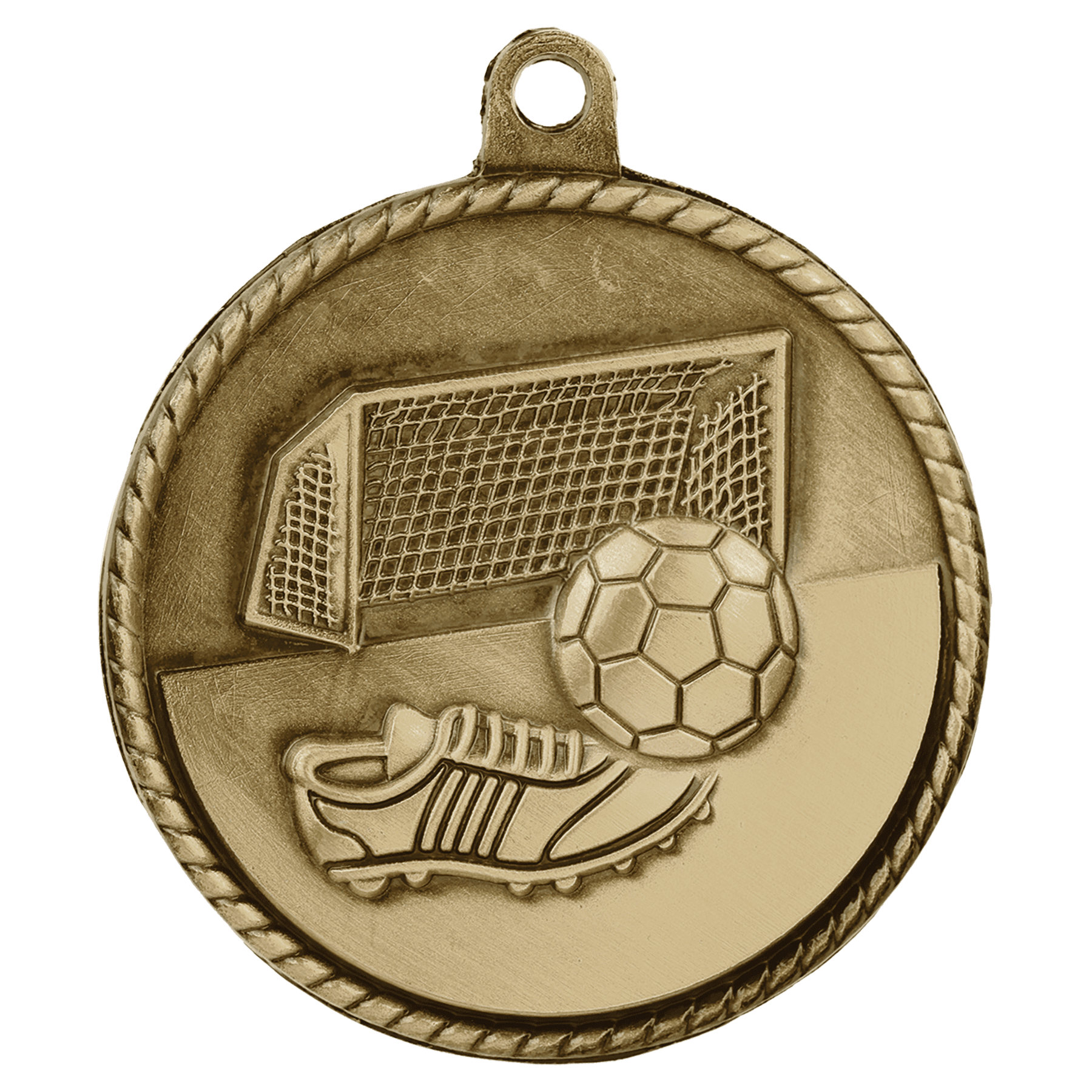 2" Antique Gold Soccer High Relief Medal