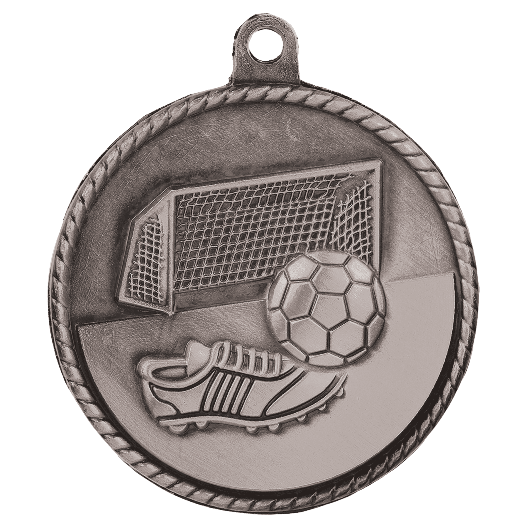 2" Antique Silver Soccer High Relief Medal