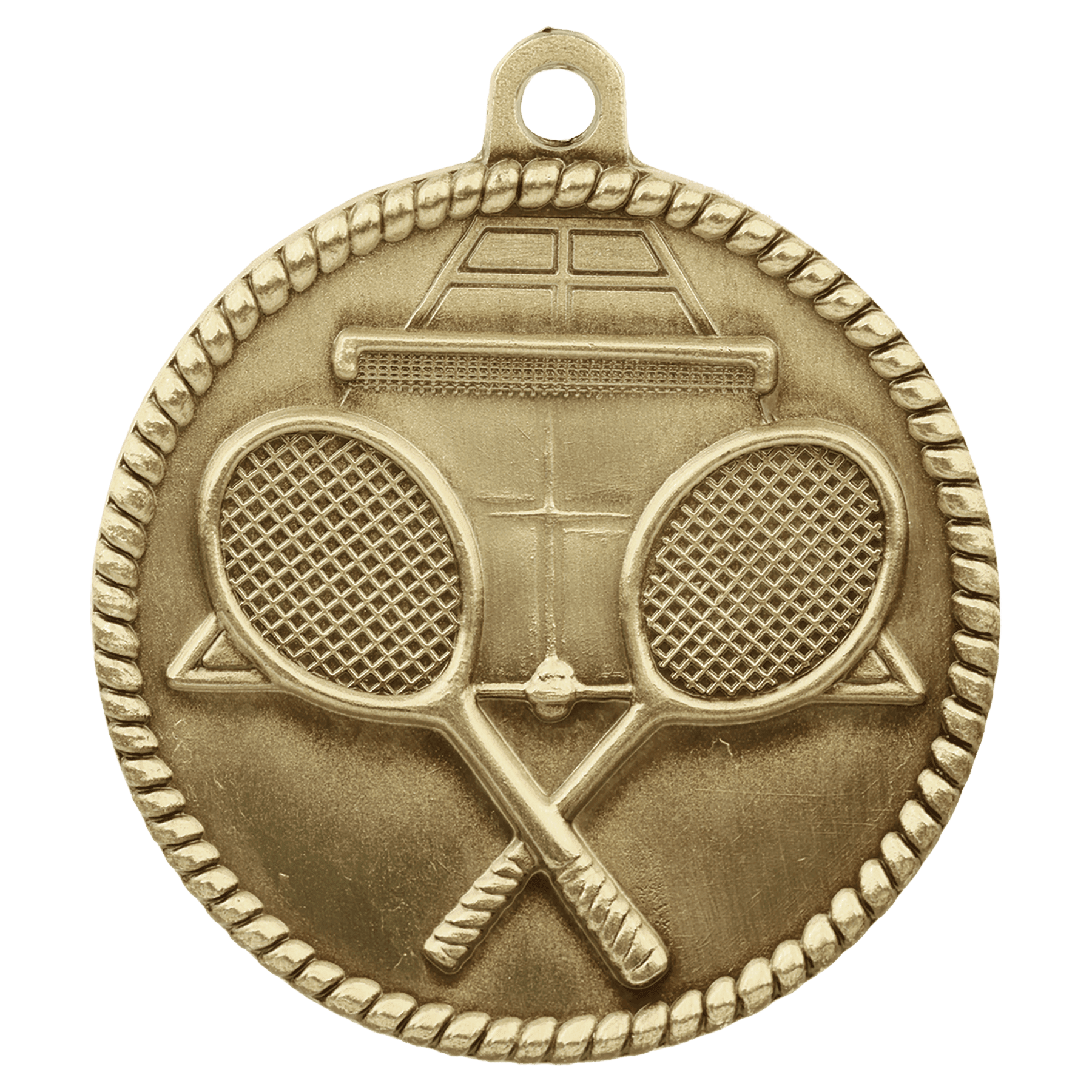 2" Antique Gold Tennis High Relief Medal