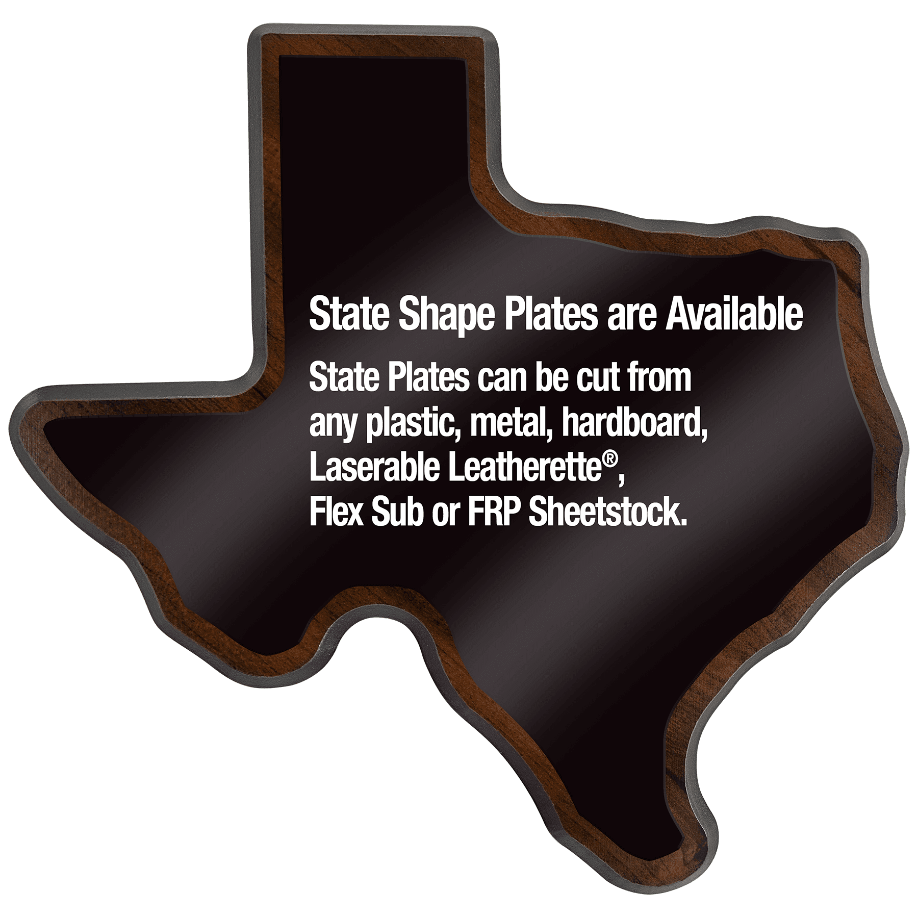 8" x 8 1/2" Walnut Finish Black Edge Texas State Plaque