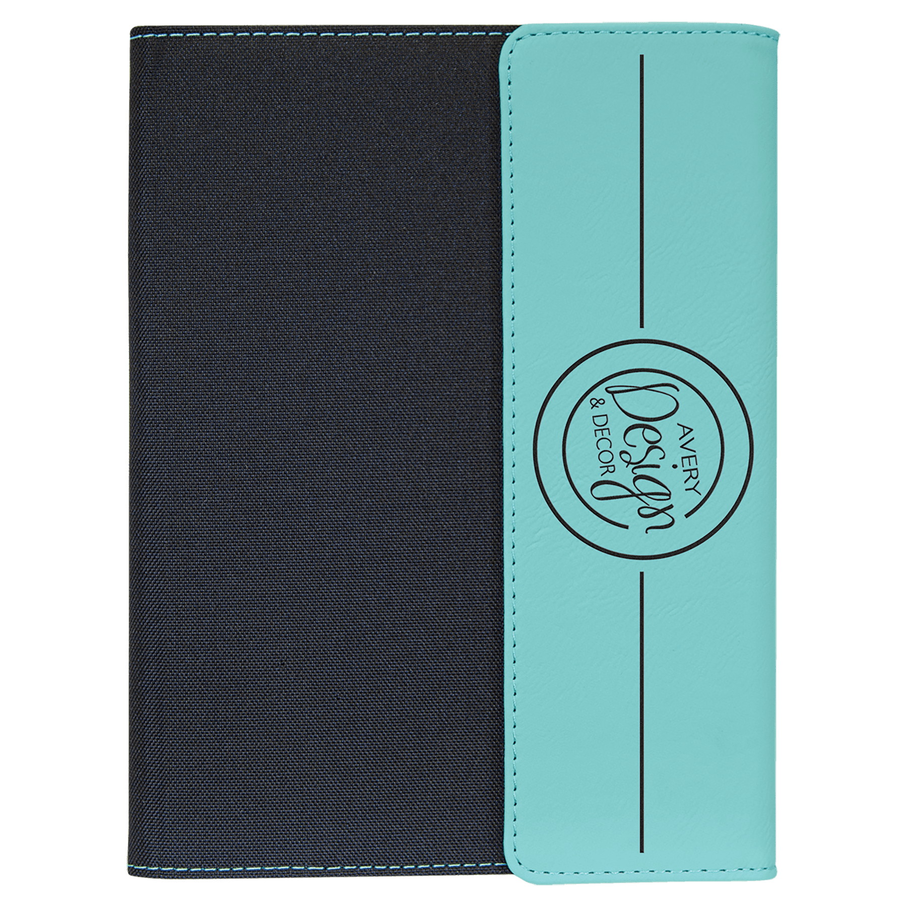 7" x 9" Teal Laserable Leatherette / Black Canvas Portfolio with Notepad