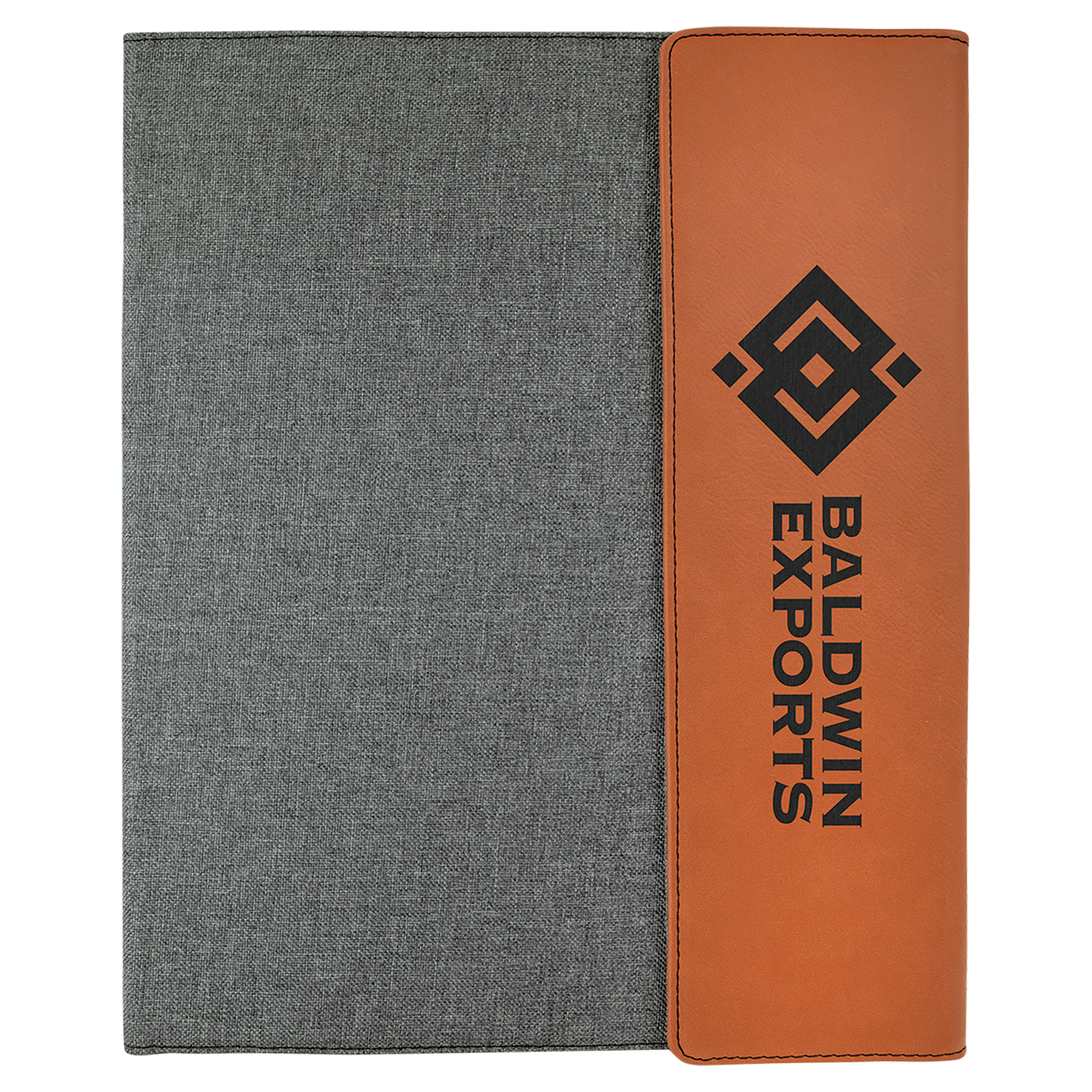 9 1/2" x 12" Rawhide Laserable Leatherette / Gray Canvas Portfolio with Notepad