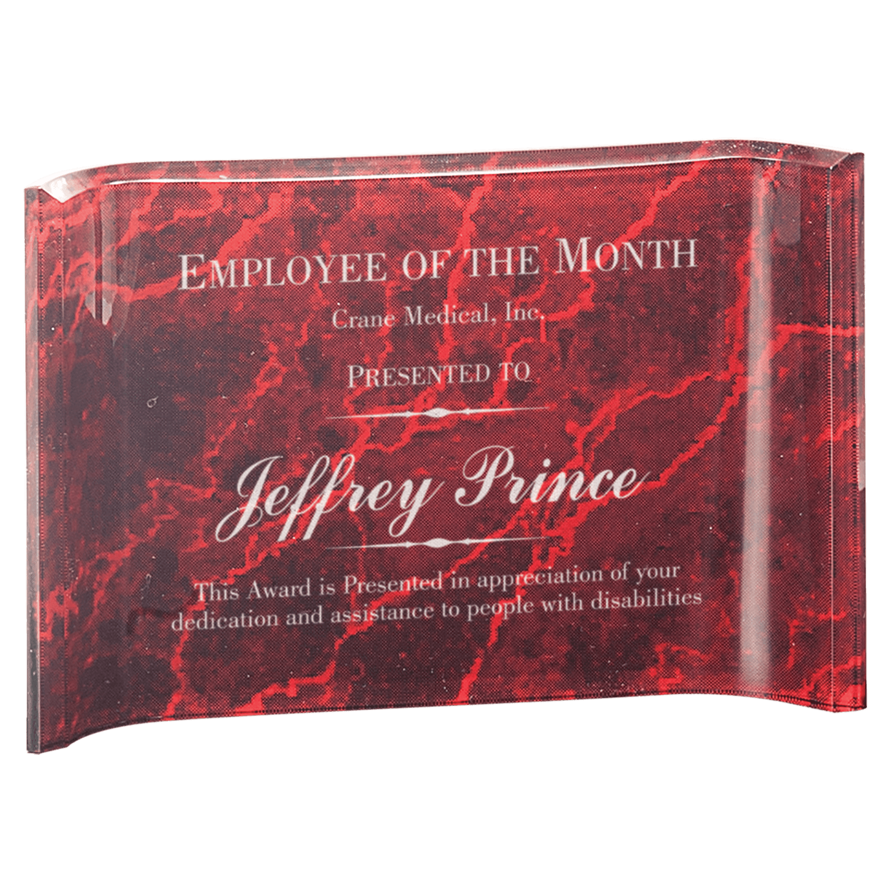 6" x 4" Red Marbleized Acrylic Crescent