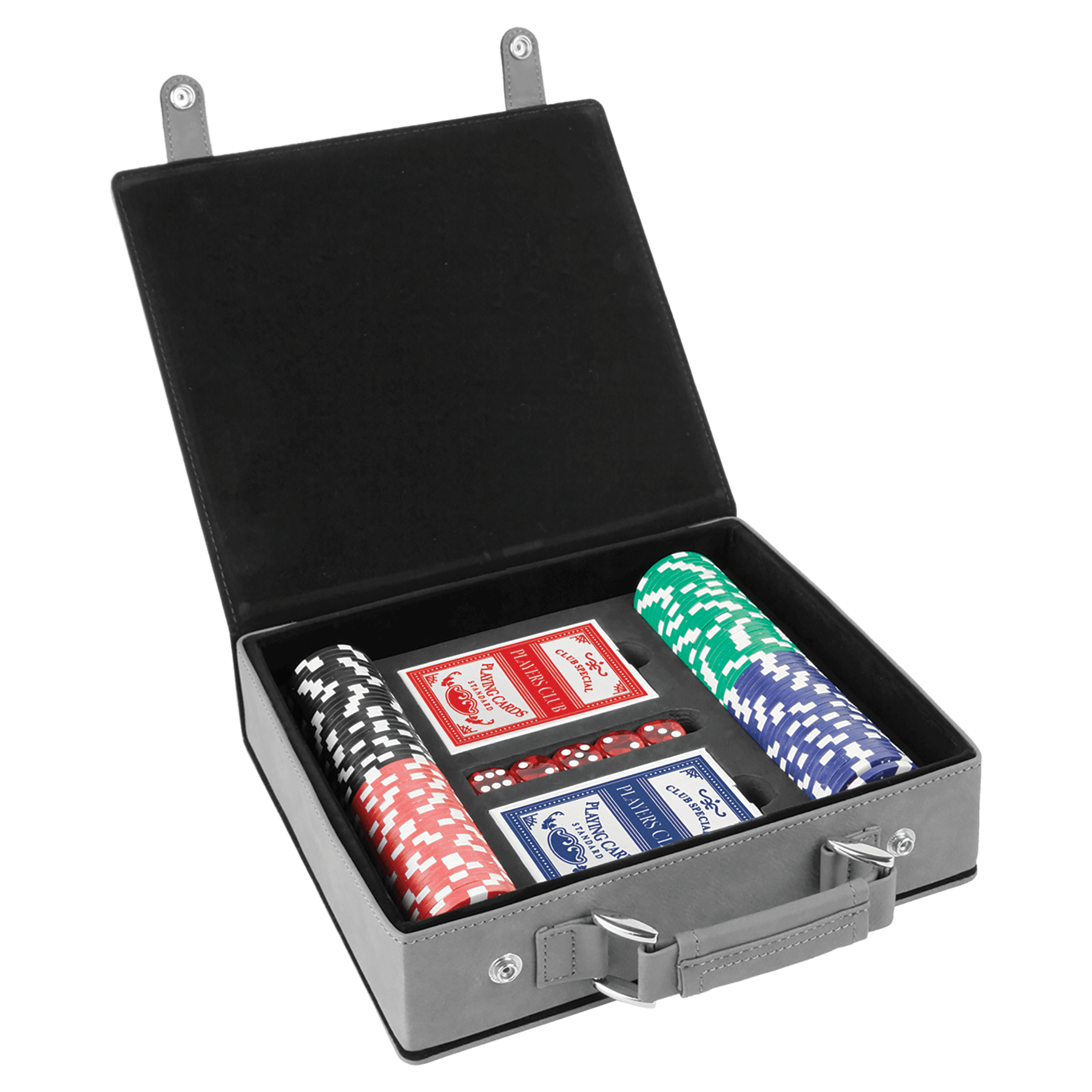Gray/Black Laserable Leatherette 100 Chip Poker Set