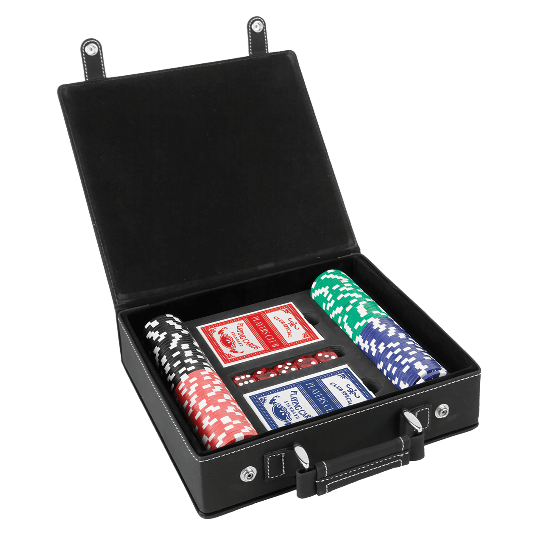 Black/Silver Laserable Leatherette 100 Chip Poker Set