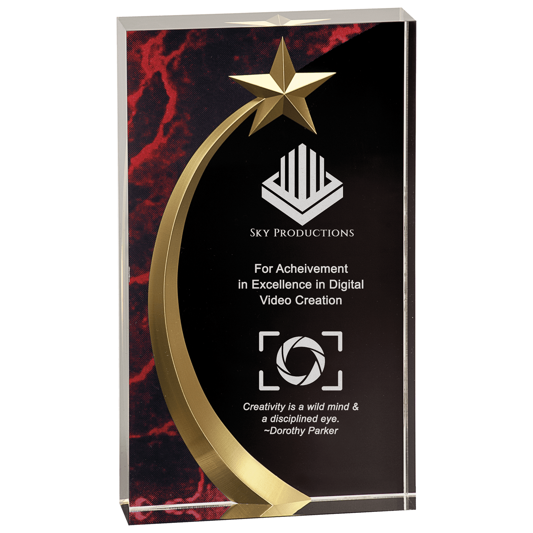 7 3/4" Red Marble Square Shooting Star Acrylic