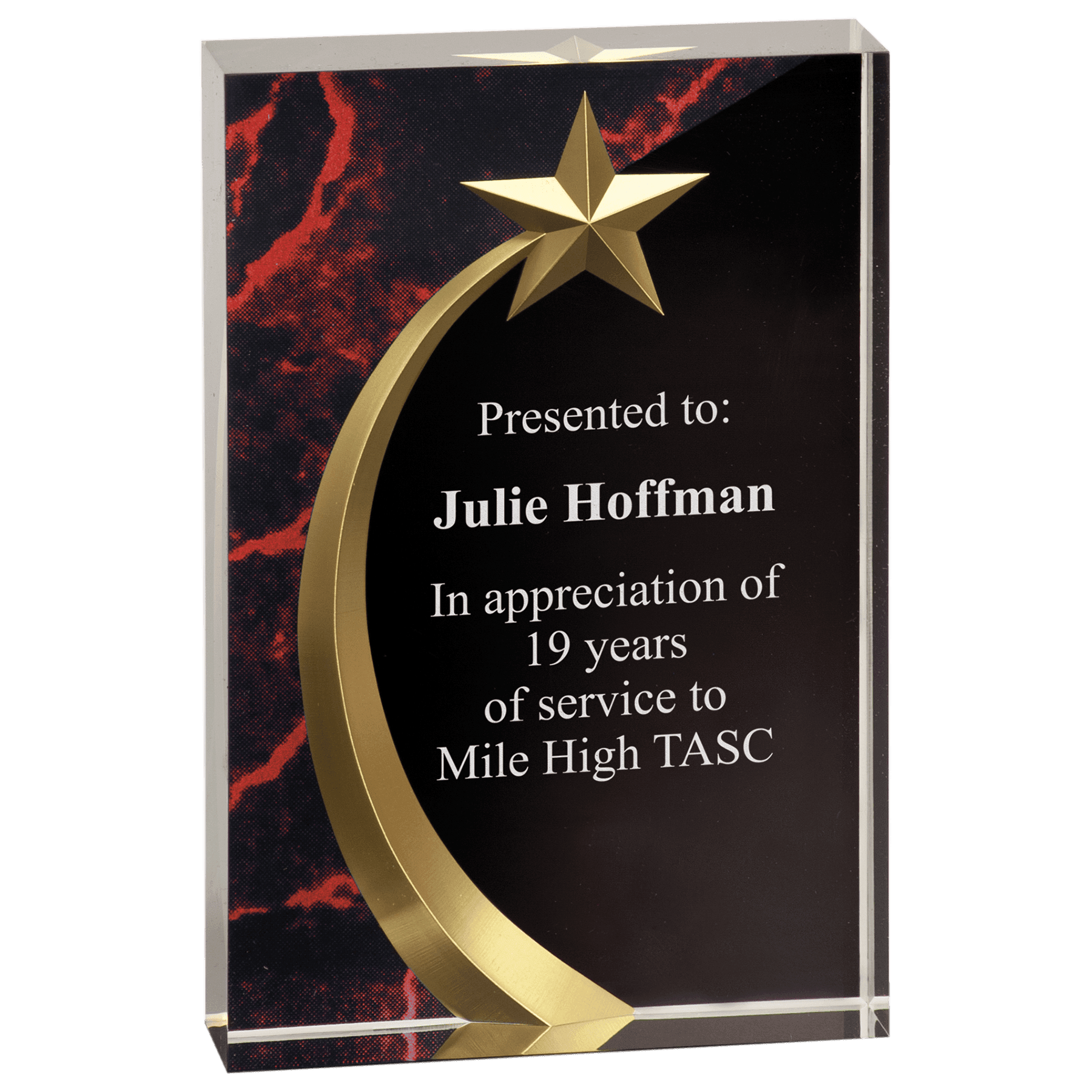 6 3/4" Red Marble Square Shooting Star Acrylic