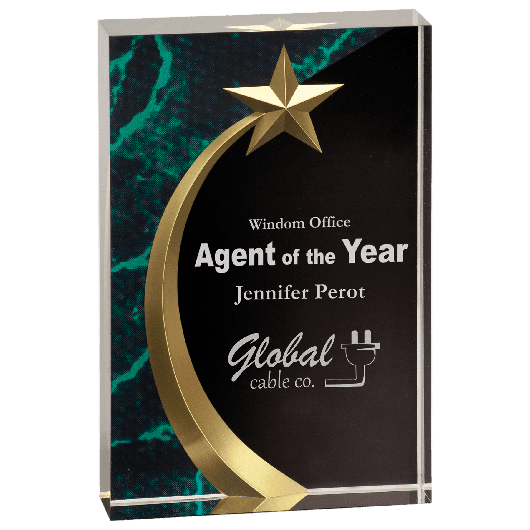 6 3/4" Green Marble Square Shooting Star Acrylic